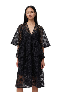 GANNI BLACK RIBBON TULLE FLOUNCE MIDI DRESS | ganni | REVERSIBLE