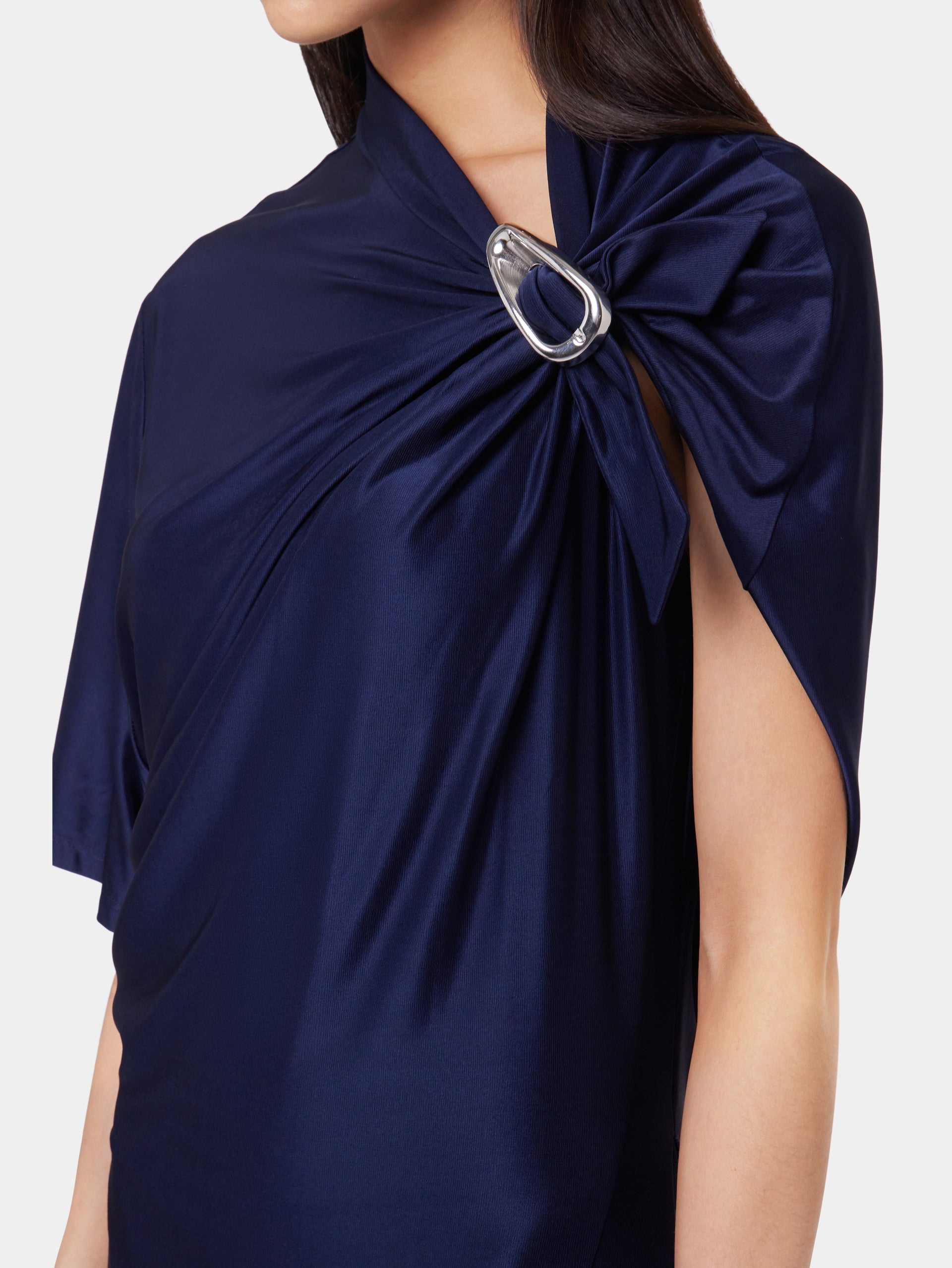 NAVY ASYMMETRICAL LONG DRESS IN JERSEY - 5