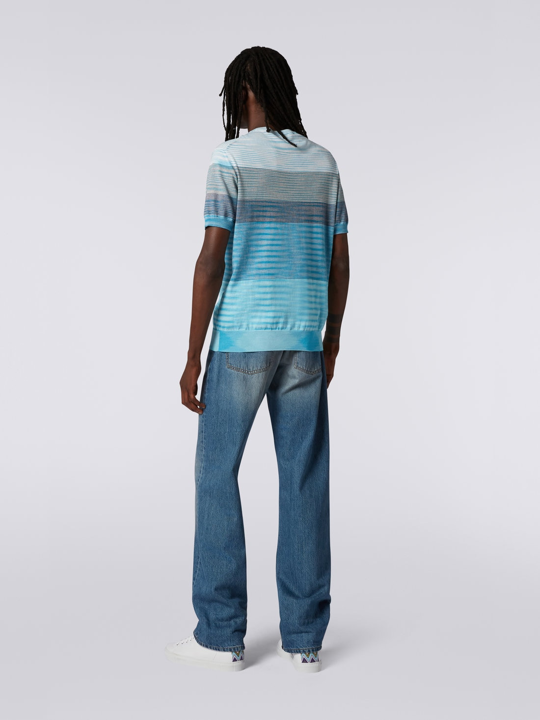 Short-sleeved crew-neck T-shirt in cotton knit with dégradé stripes - 4