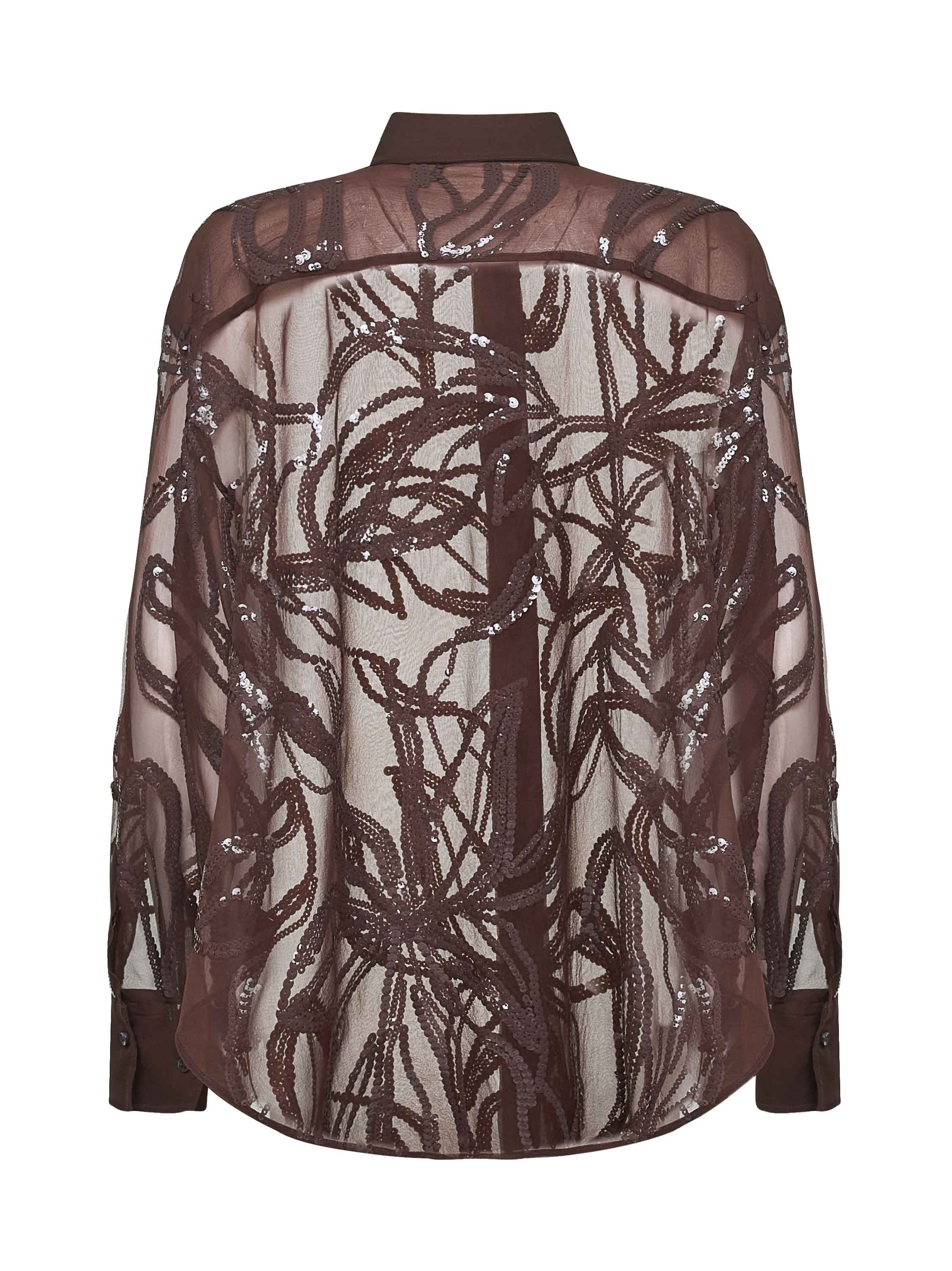 Burgundy Crispy silk Dazzling Floral Embroidery shirt - 2