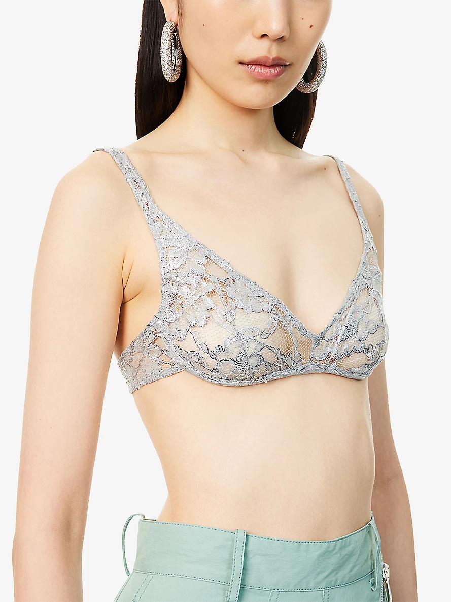 Triangle Metallic Lace-Knit Bra - 5