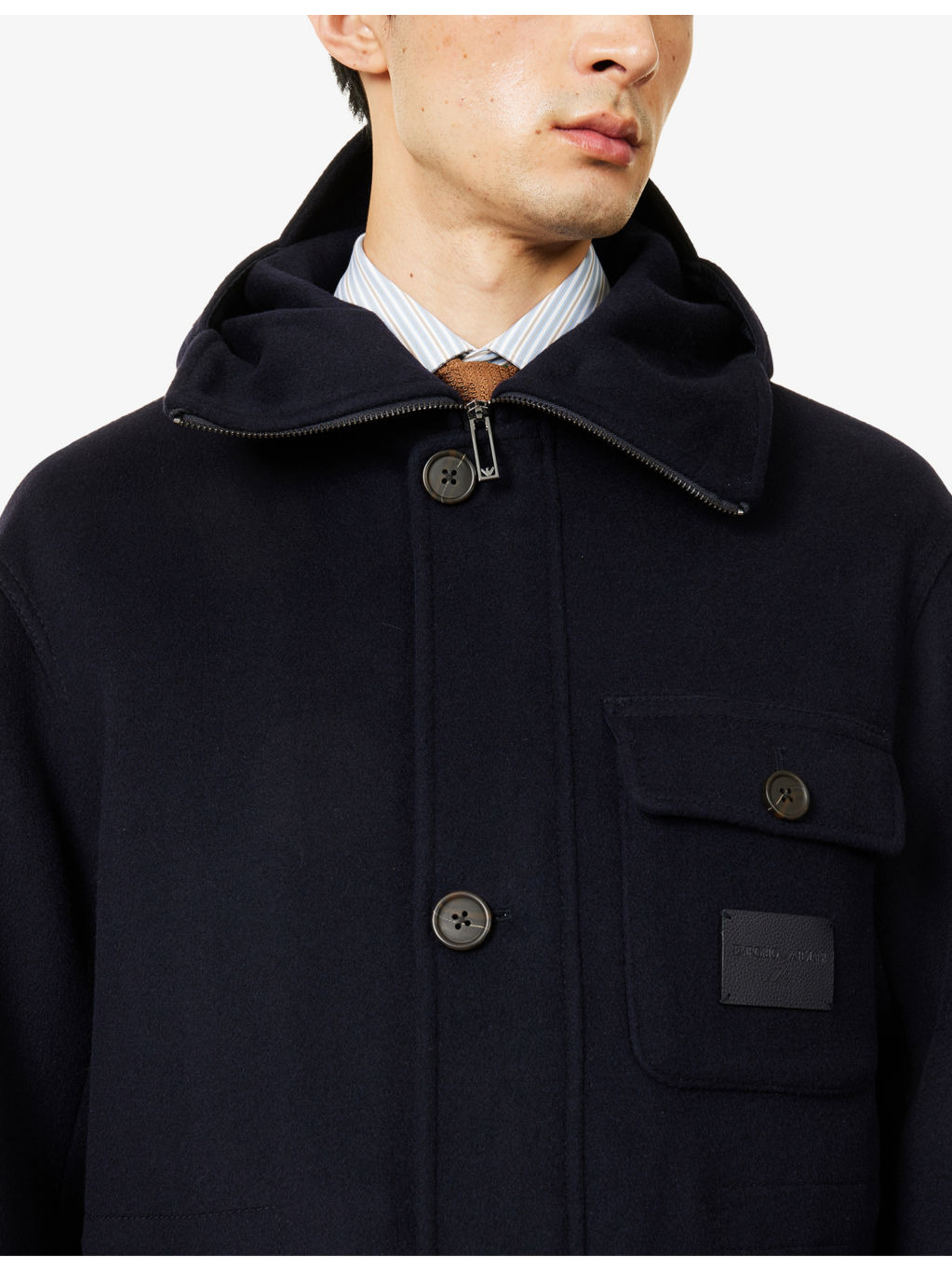 Logo-Patch Flap-Pocket Wool-Cashmere Blend Jacket - 5