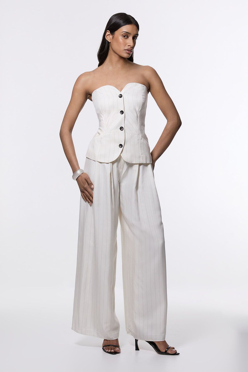 Pinstripe Bandeau Corserted Tailored Wide Leg Jumpsuit 1