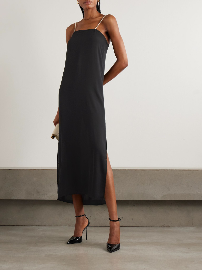 SARA CRISTINA Pearl-embellished recycled-georgette midi dress Black outlook