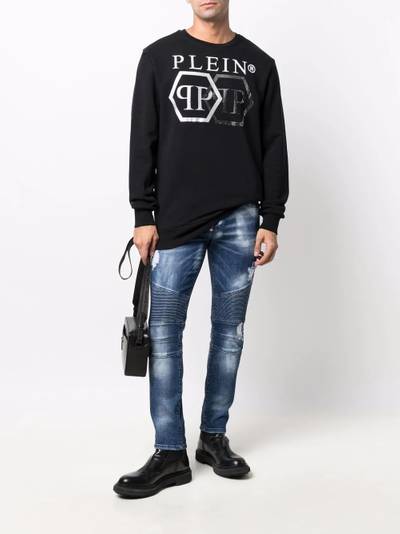 PHILIPP PLEIN logo-studded cotton sweatshirt outlook