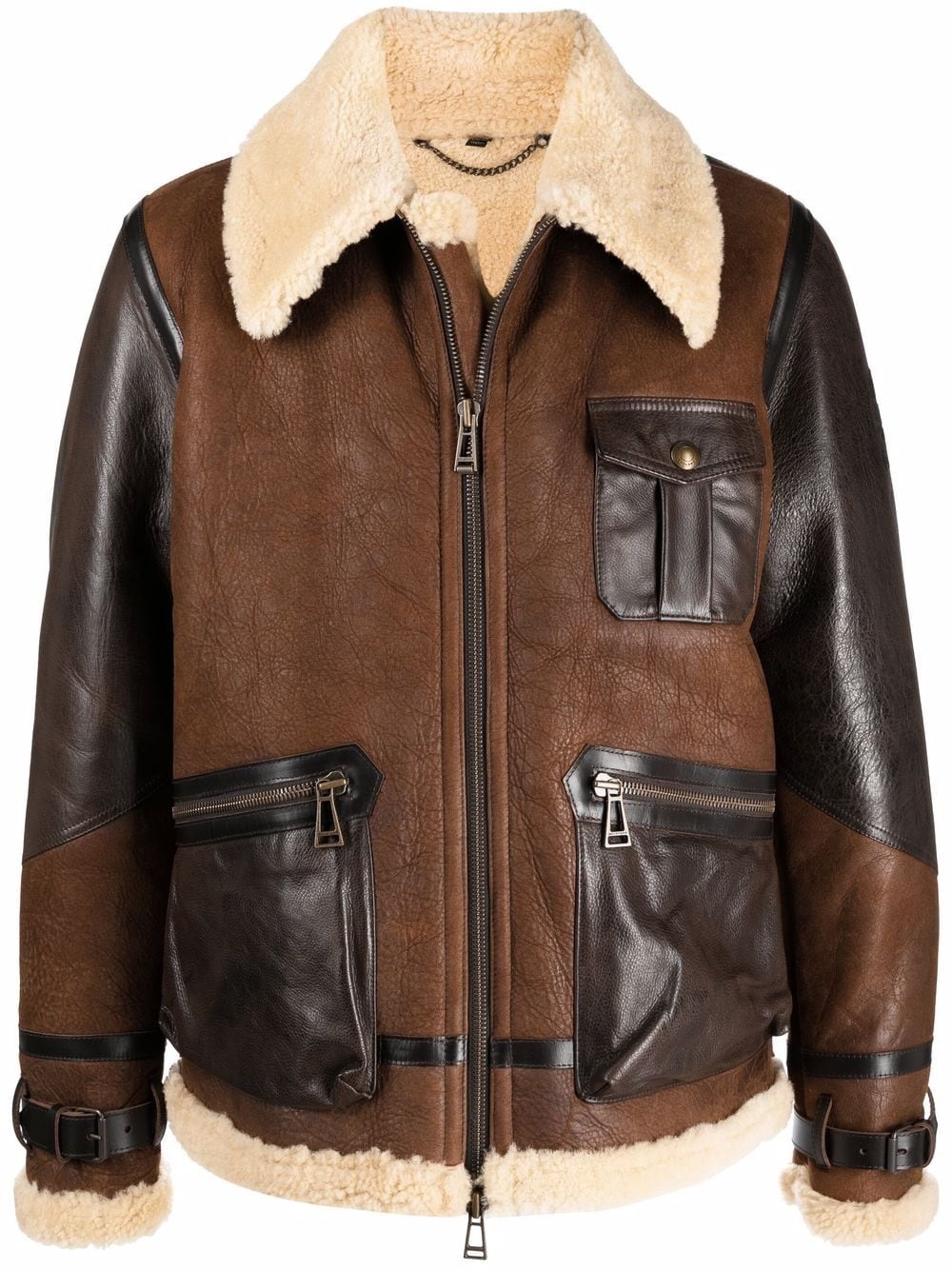 shearling-trimmed leather jacket - 1