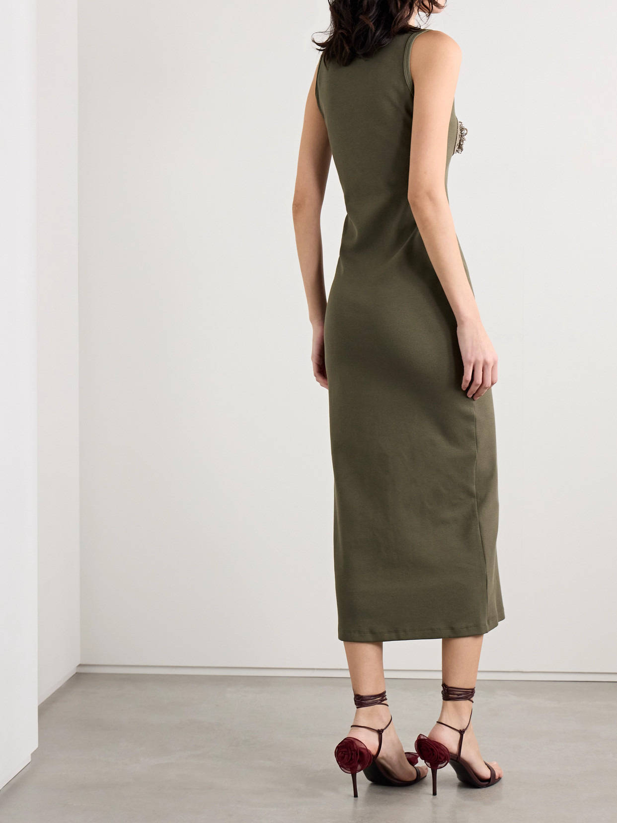 Crochet-trimmed Ribbed Cotton-blend Jersey Midi Dress - 3