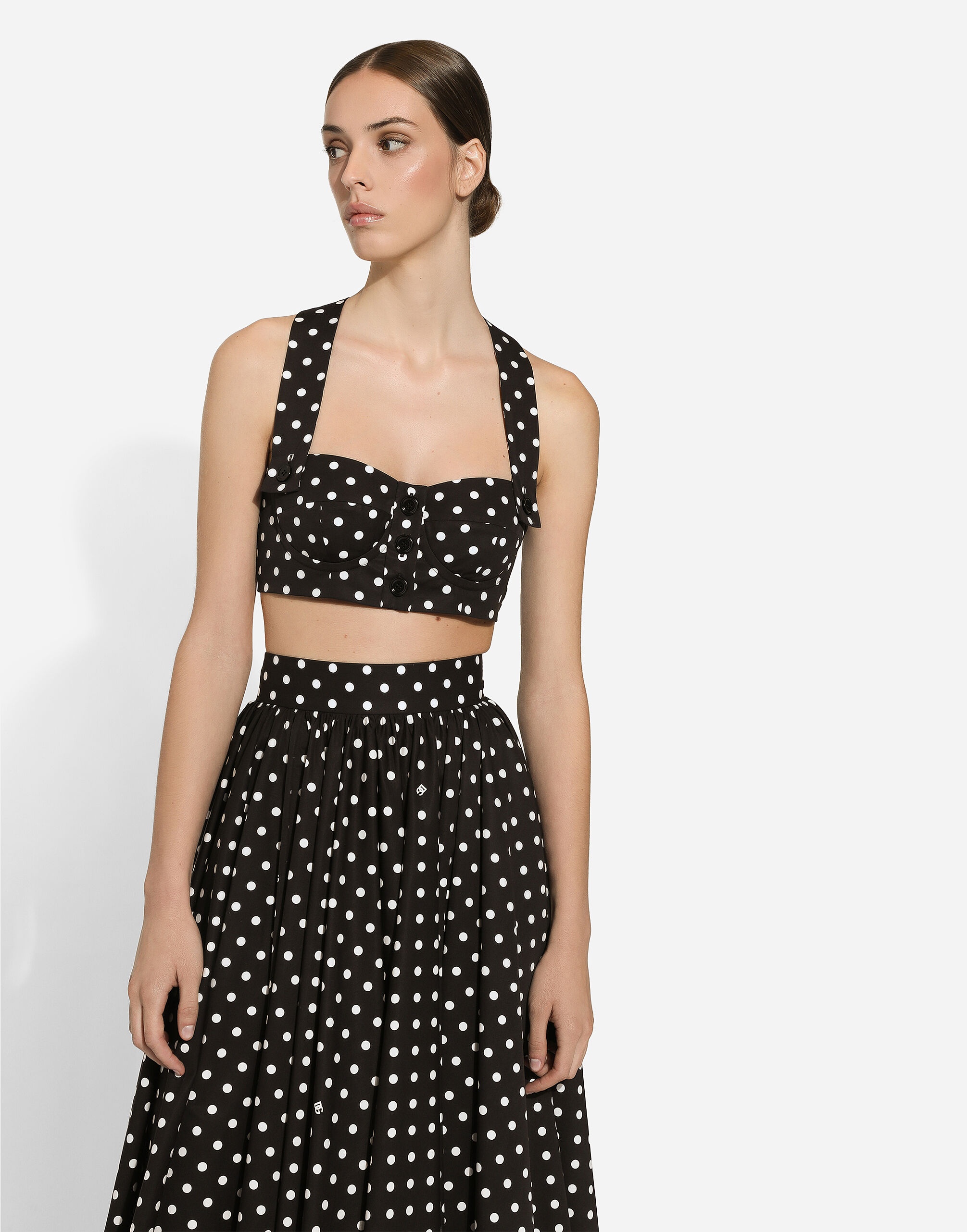 Cotton calf-length circle skirt with polka-dot print - 4