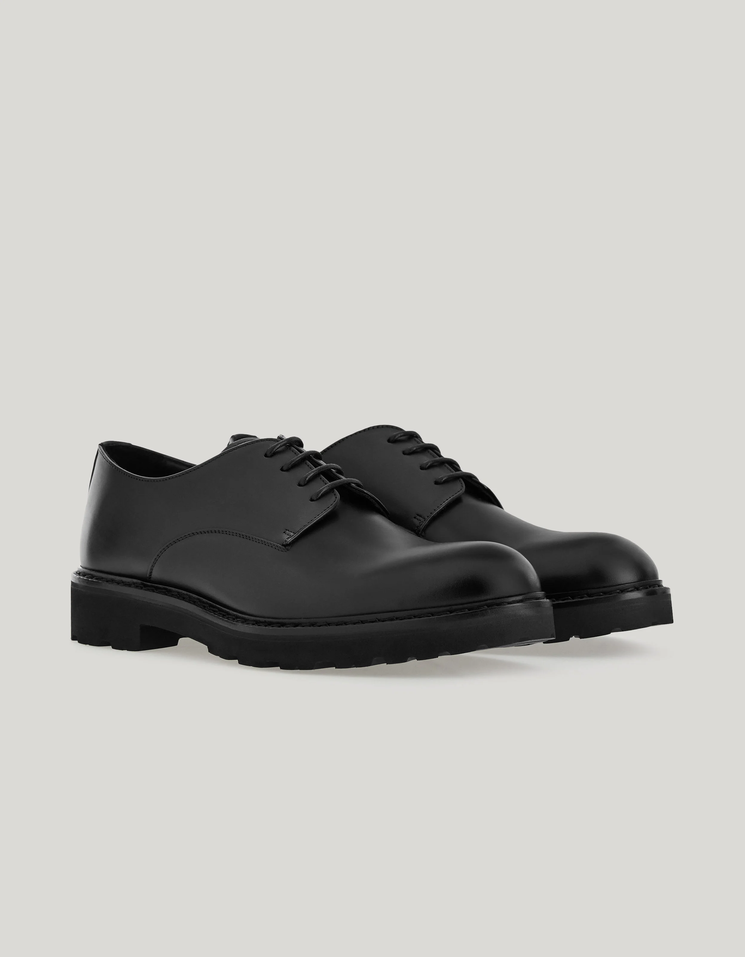 BLACK SMOOTH CALFSKIN DERBY SHOES WITH EVA SOLE - 1
