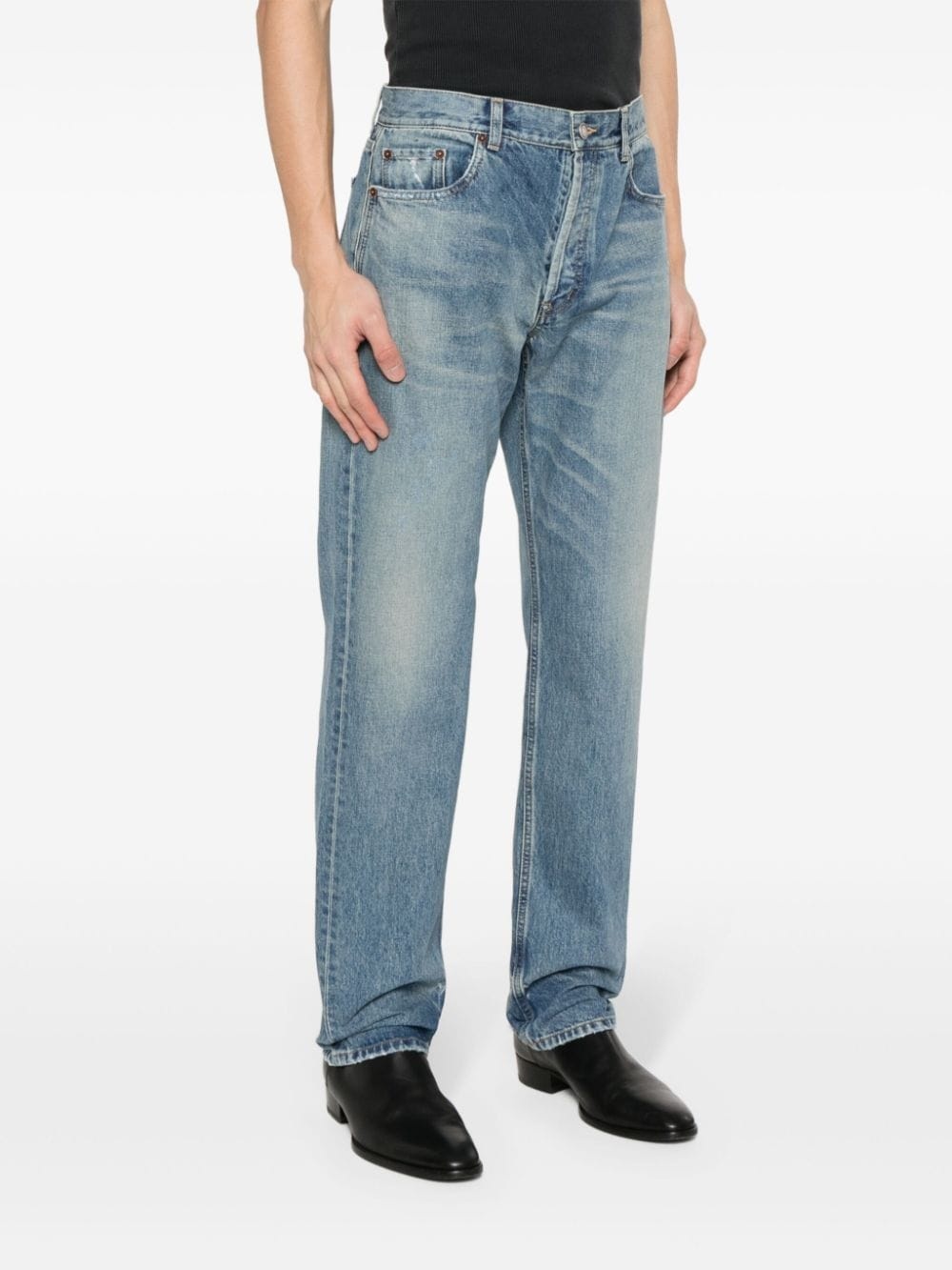 stonewashed distressed straight jeans - 3