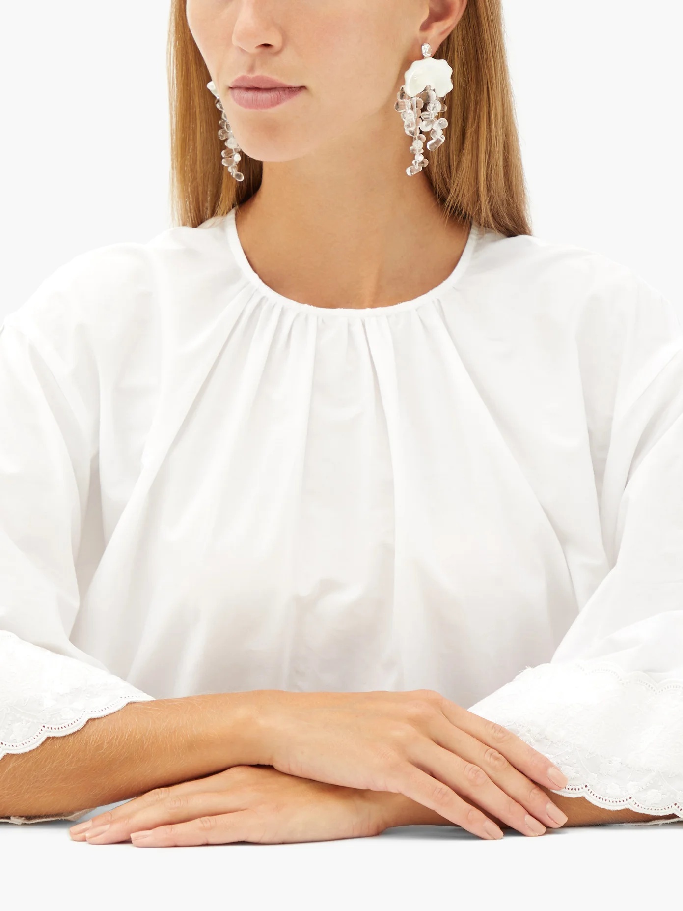 Mother of pearl-embellished drop earrings - 2