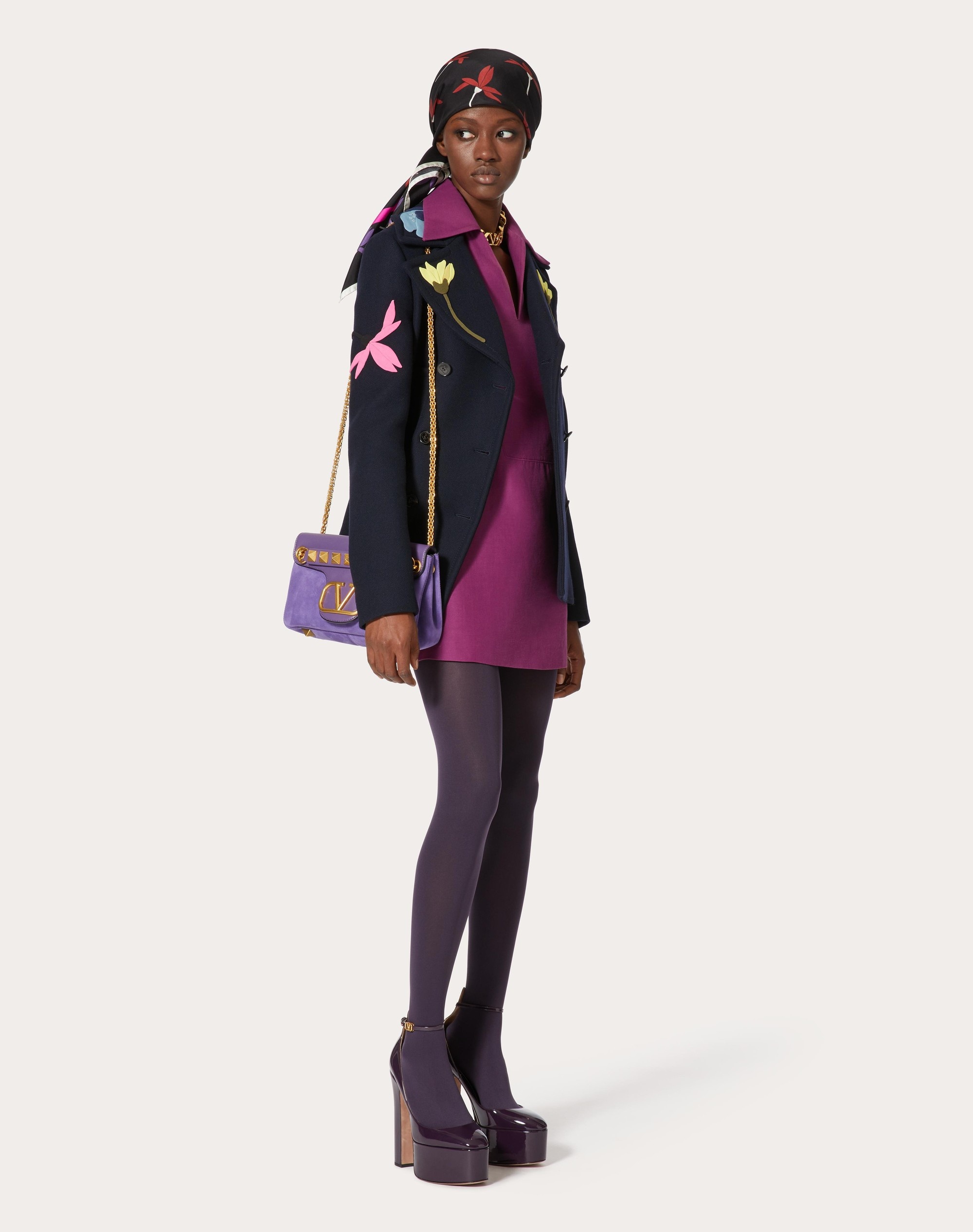 PEA COAT IN EMBROIDERED DIAGONAL DOUBLE WOOL - 2