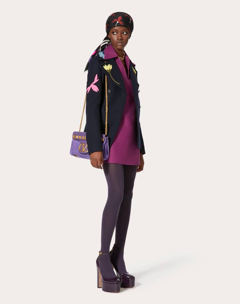 Valentino PEA COAT IN EMBROIDERED DIAGONAL DOUBLE WOOL outlook