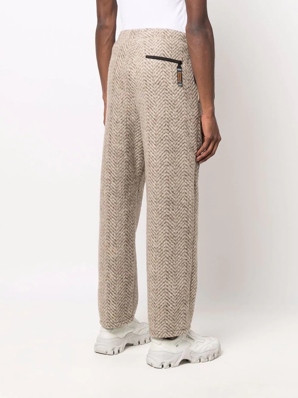 fleece herringbone-pattern trousers - 4