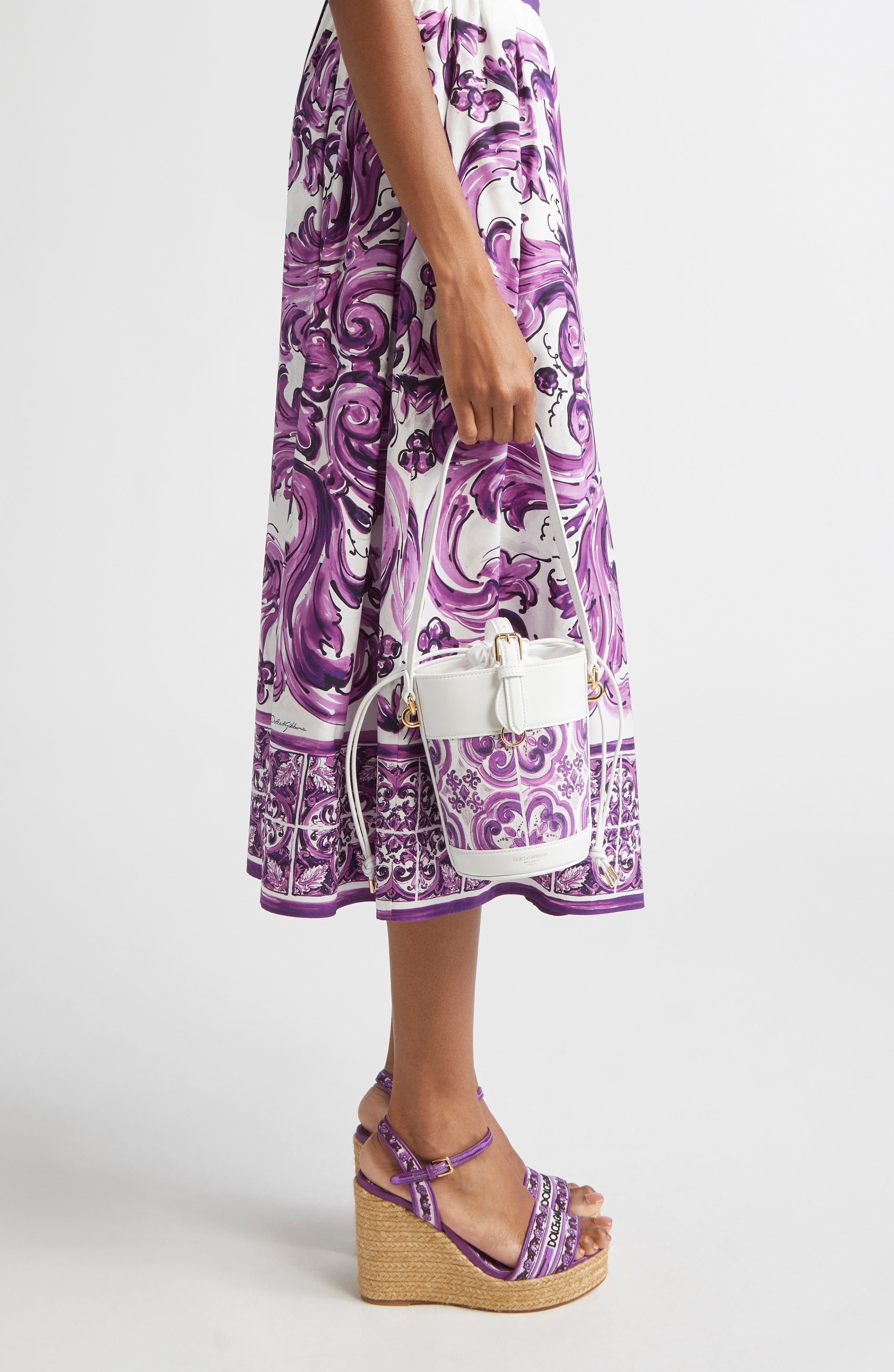 Dolce&Gabbana Capri Majolica Canvas Bucket Bag in I03Tn Maiolica 3 Viola at Nordstrom - 3