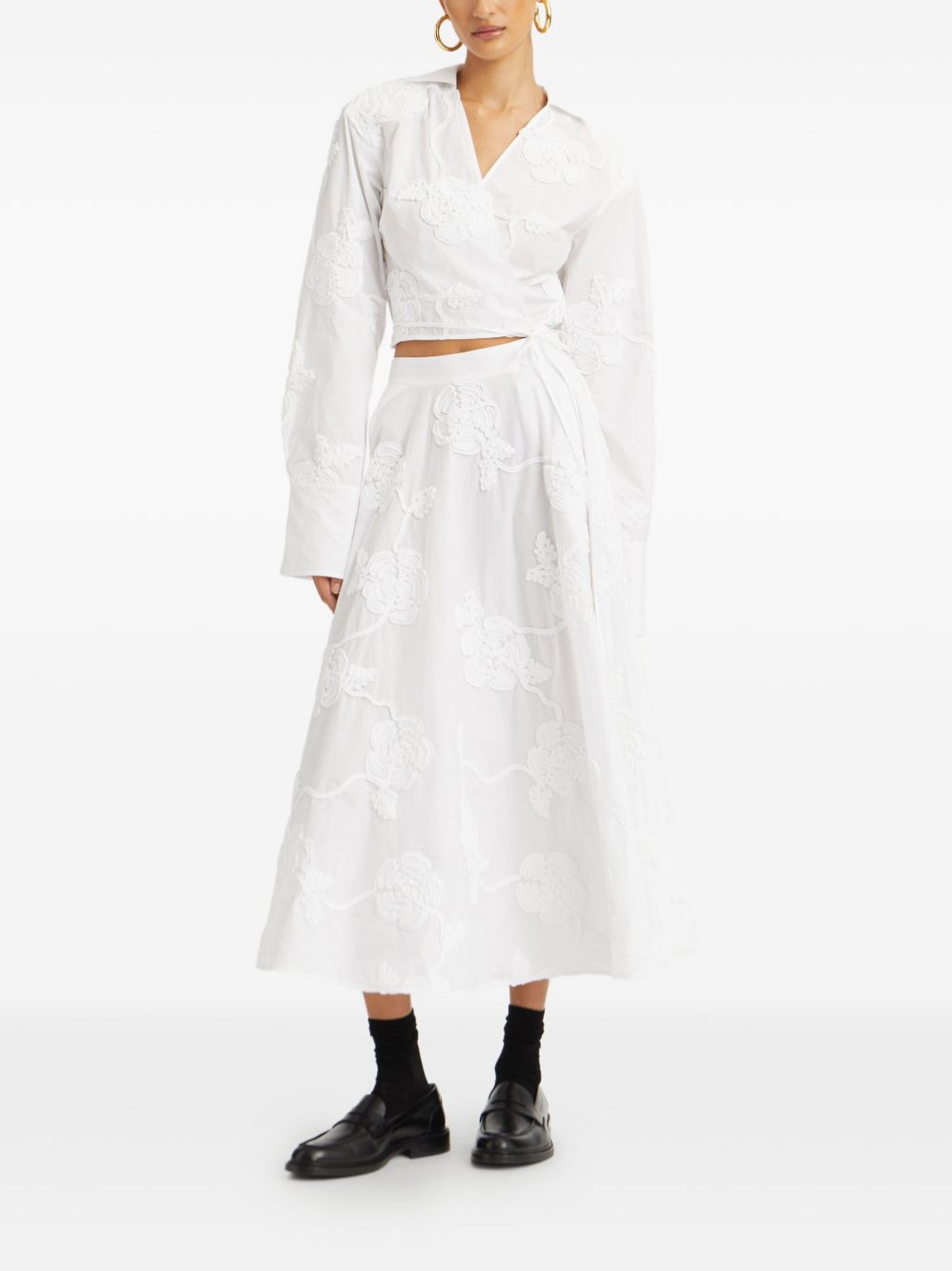 rose-embroidery wrap shirt - 2
