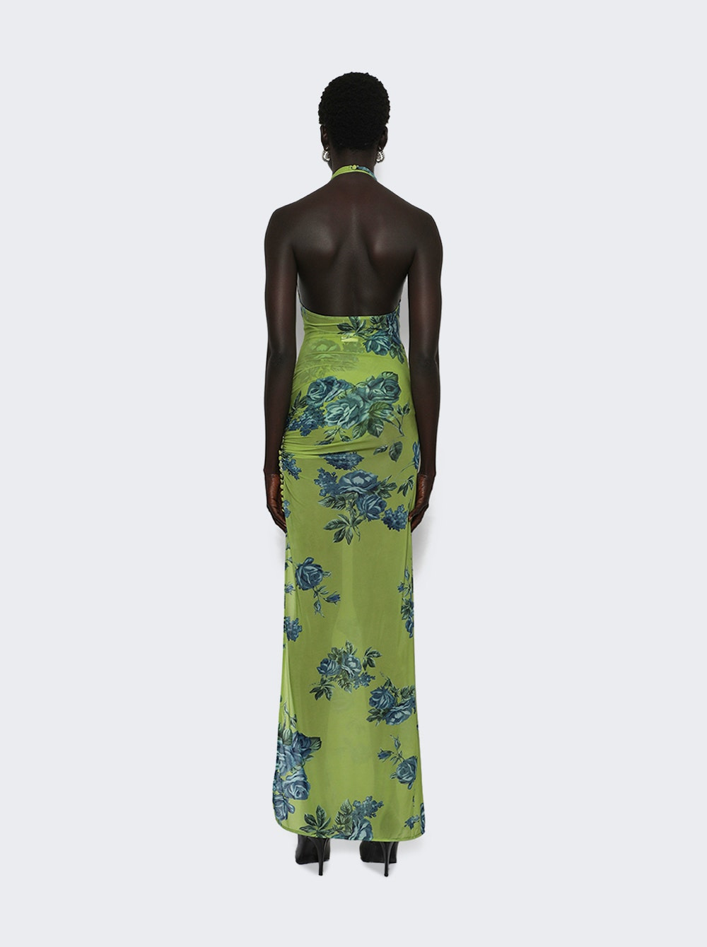 High Neck Floral Applique Midi Dress Green - 4