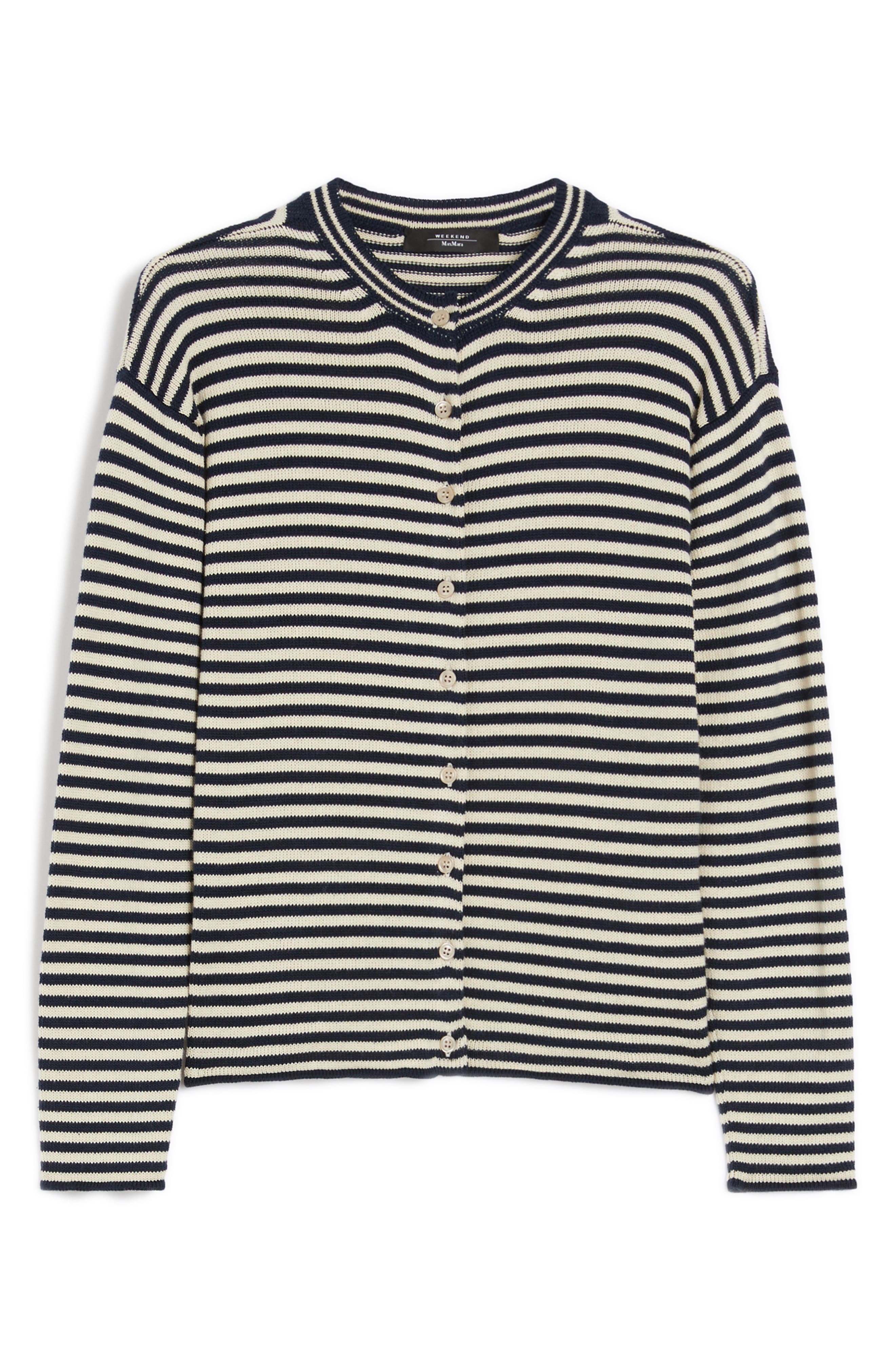 Weekend Max Mara Eritea Stripe Cotton Cardigan in Navy at Nordstrom - 4