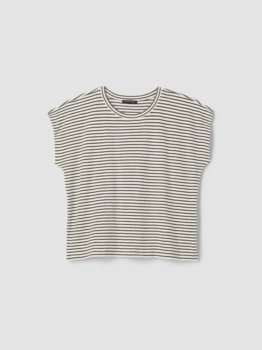 Striped Organic Cotton Slub Crew Neck Tee - 1