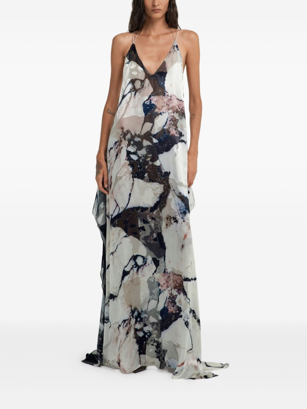 marble-print ruffled maxi dress - 3