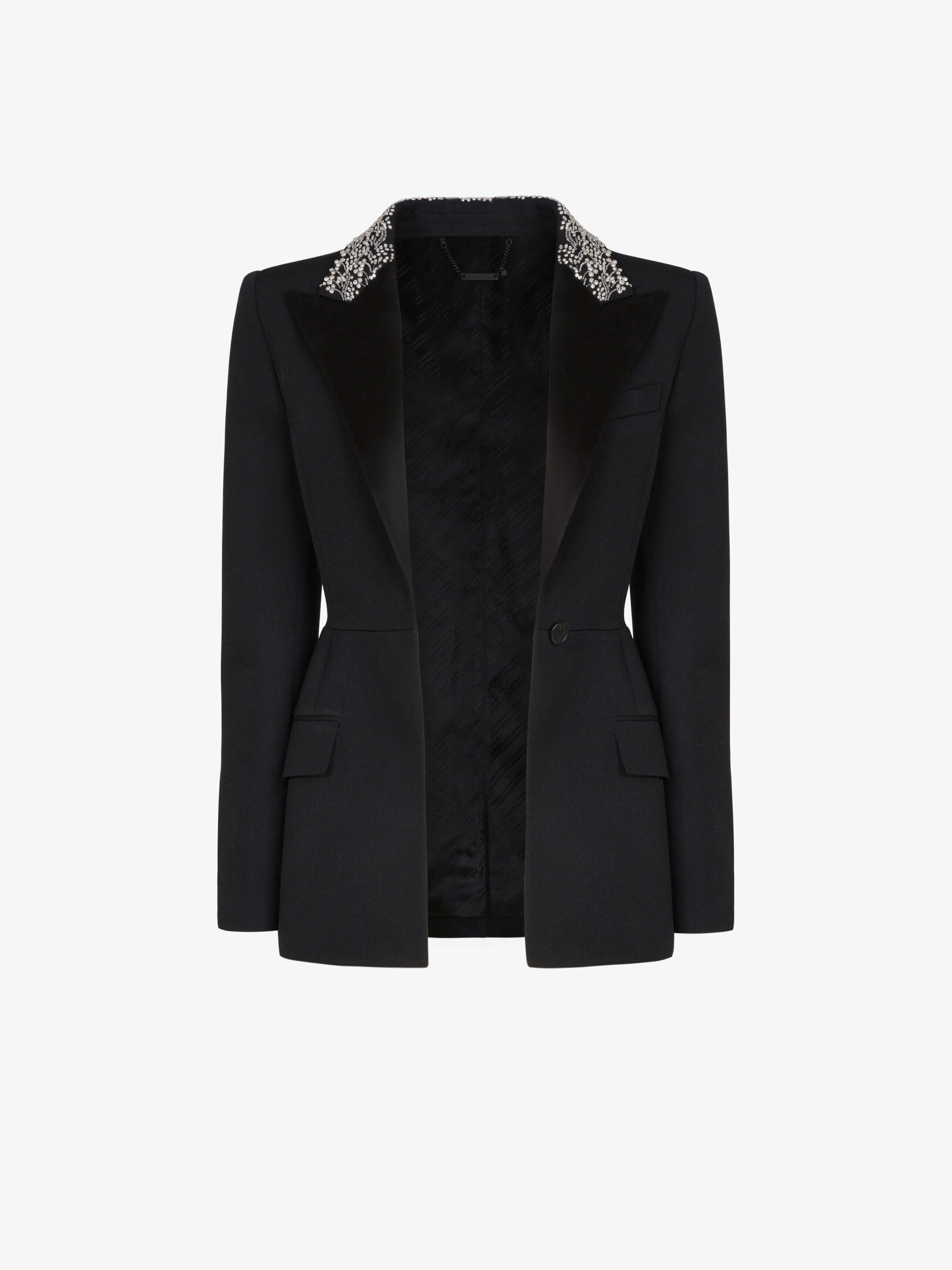 Peplum jacket in grain de poudre with embroidered collar - 5