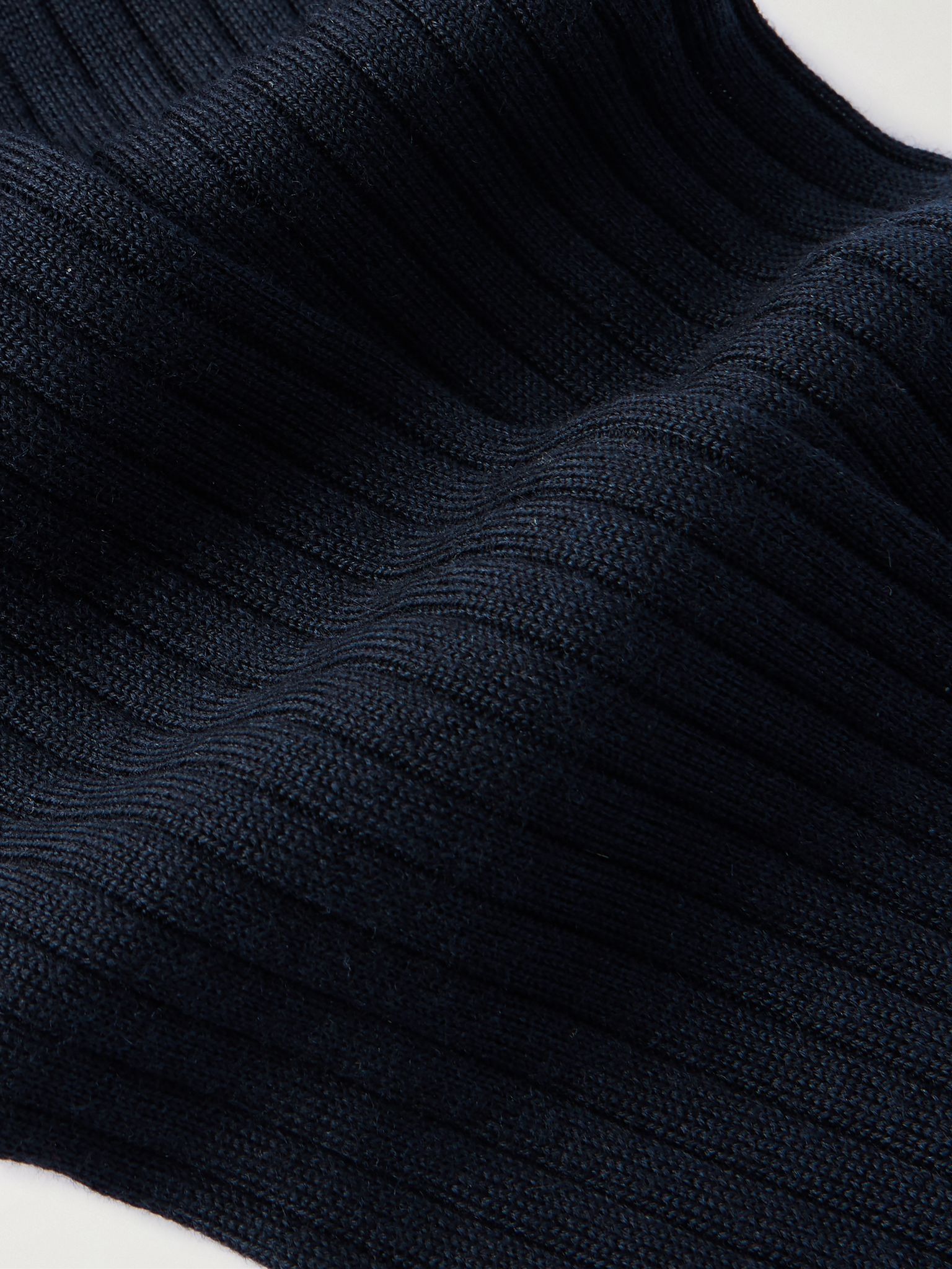 Sottile Ribbed Wool, Cashmere and Silk-Blend Socks Blue - 2