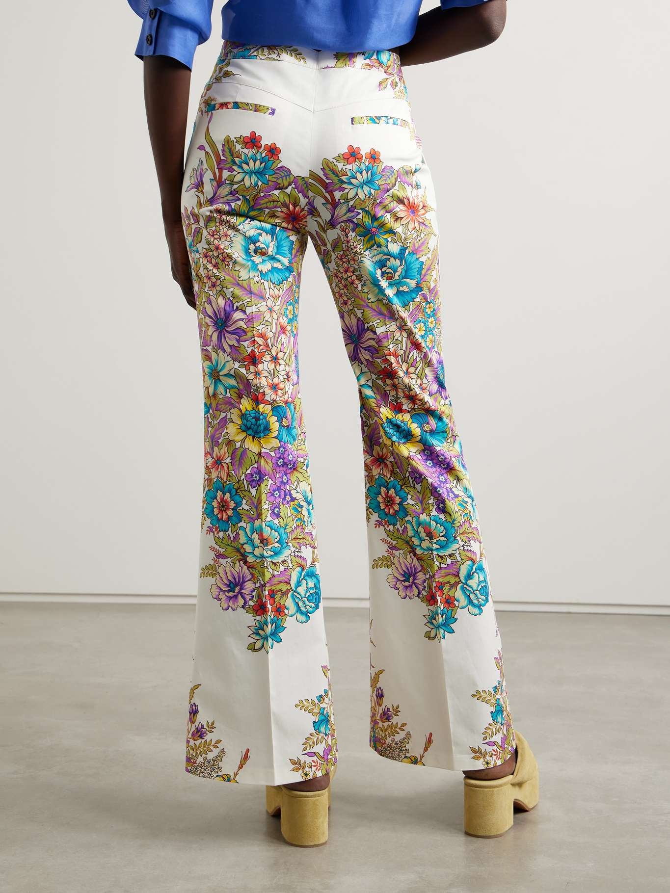 Floral-print cotton-blend crepe flared pants - 4
