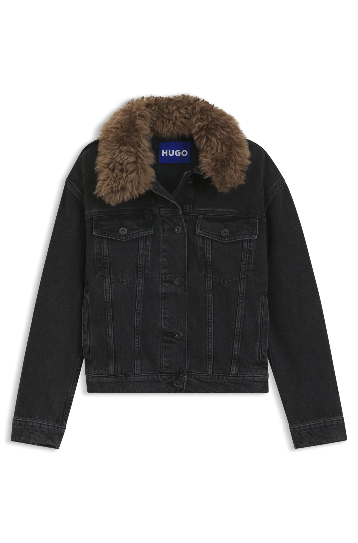 DENIM TRUCKER JACKET WITH DETACHABLE SHEARLING COLLAR - 1