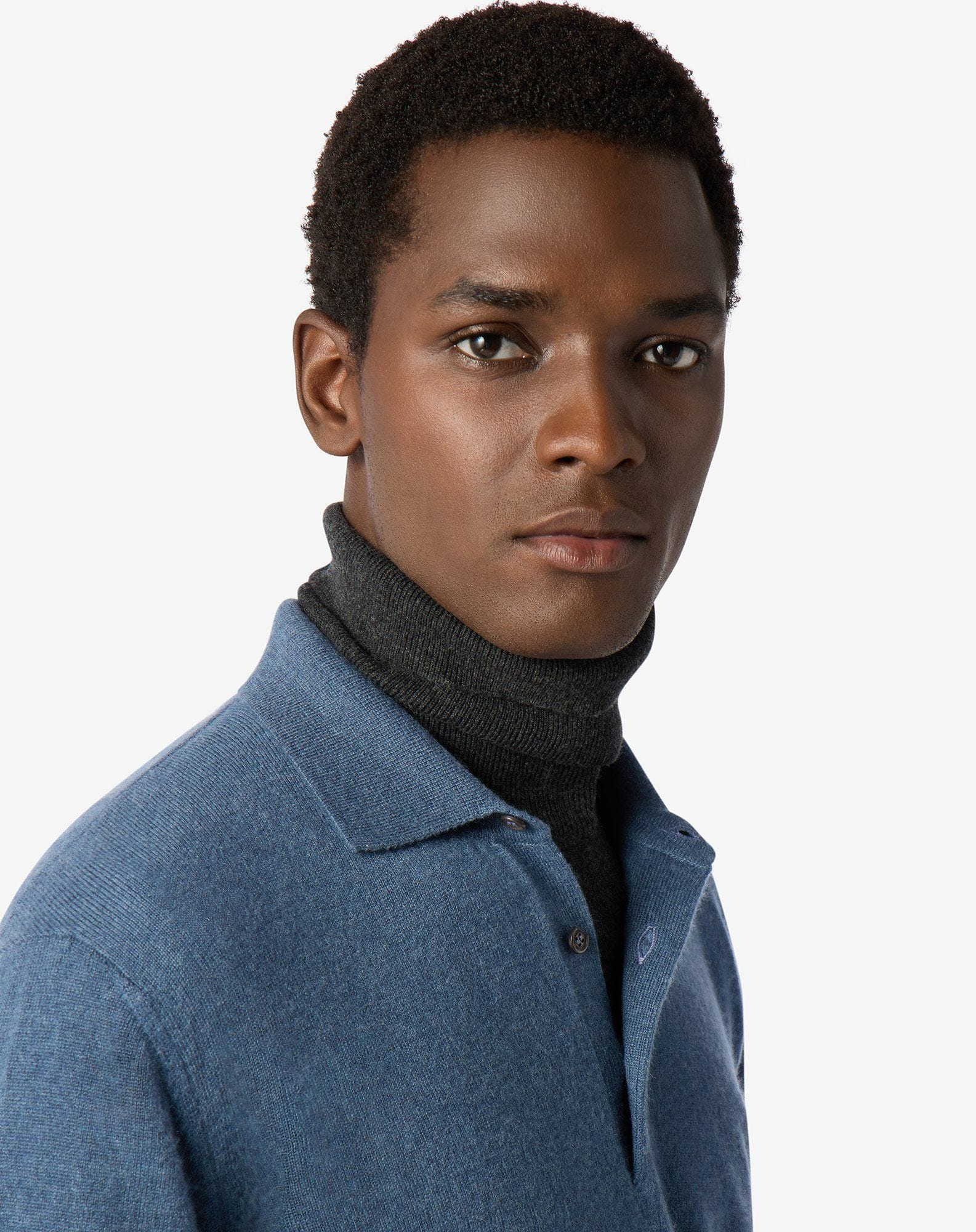 Mélange octane blue button-up Sublime Cashmere polo shirt - 4