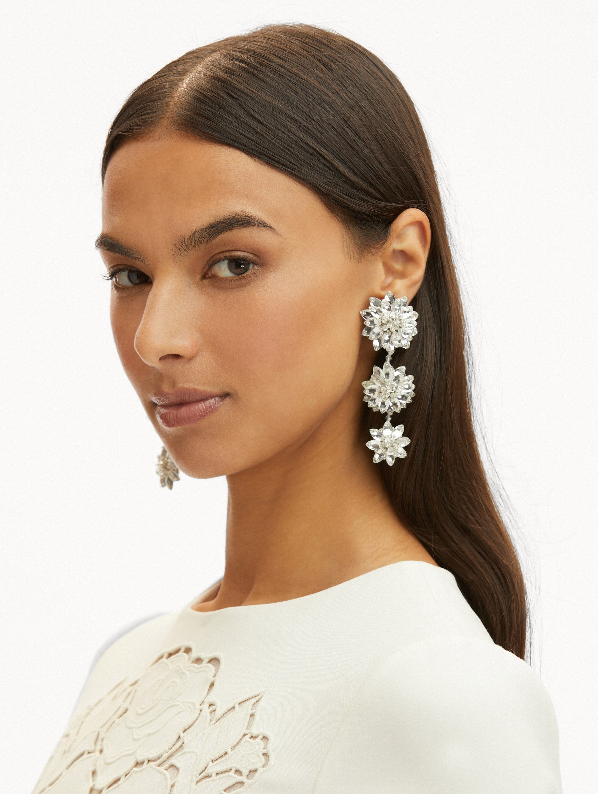 TRIPLE FLOWER DROP EARRINGS - 2