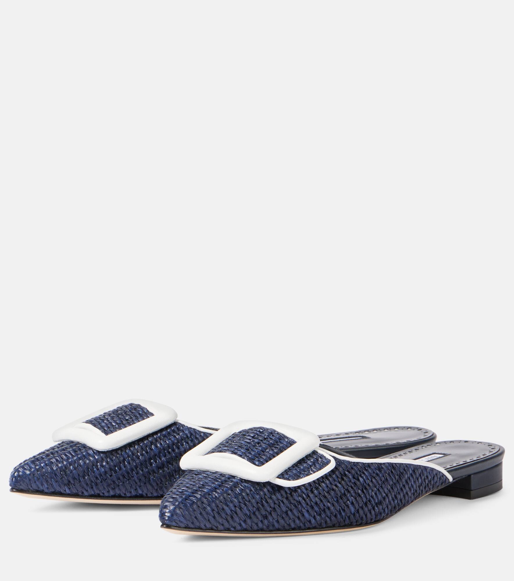 Maysale leather-trimmed raffia mules - 4