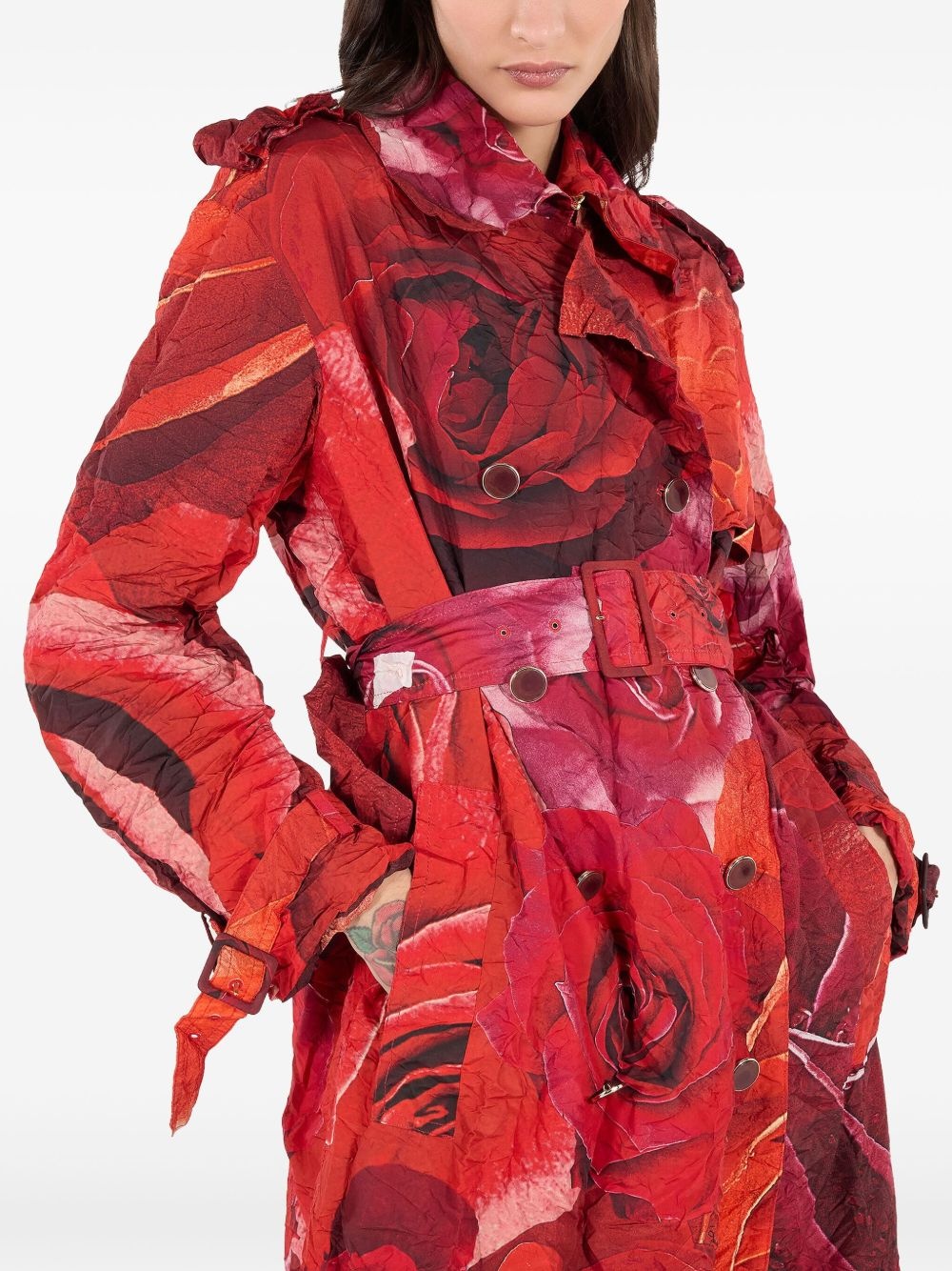 rose-print trench coat - 5