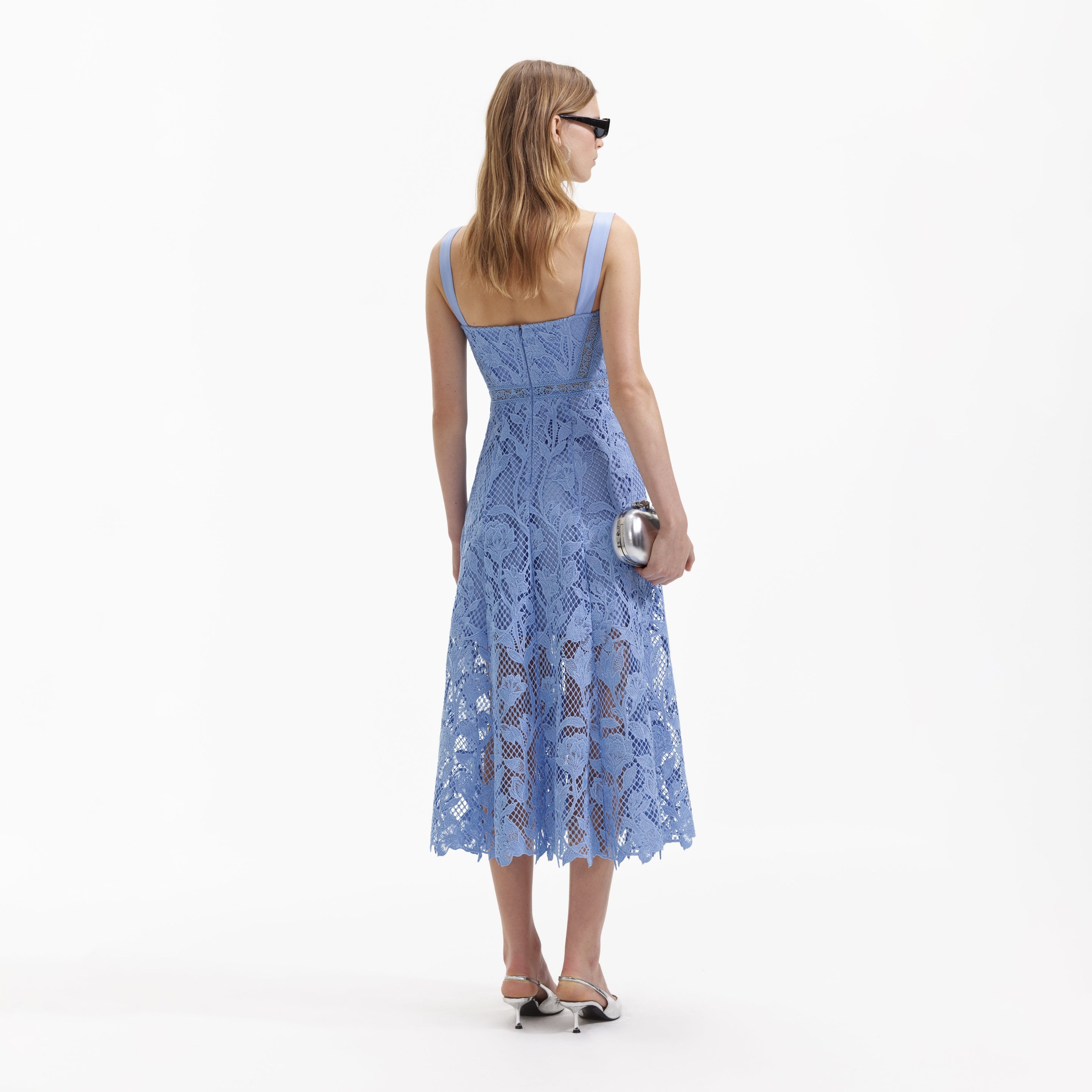 Blue Lace Midi Sweetheart Dress - 3