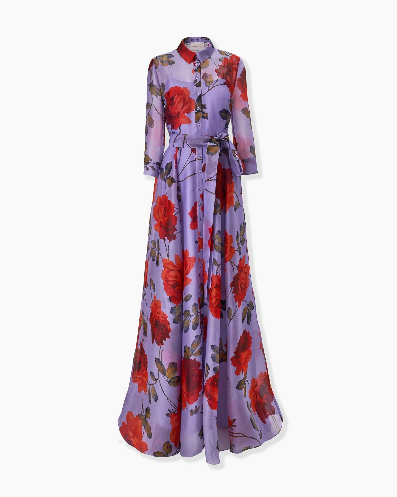 Rose-Print Organza Trench Gown - 1