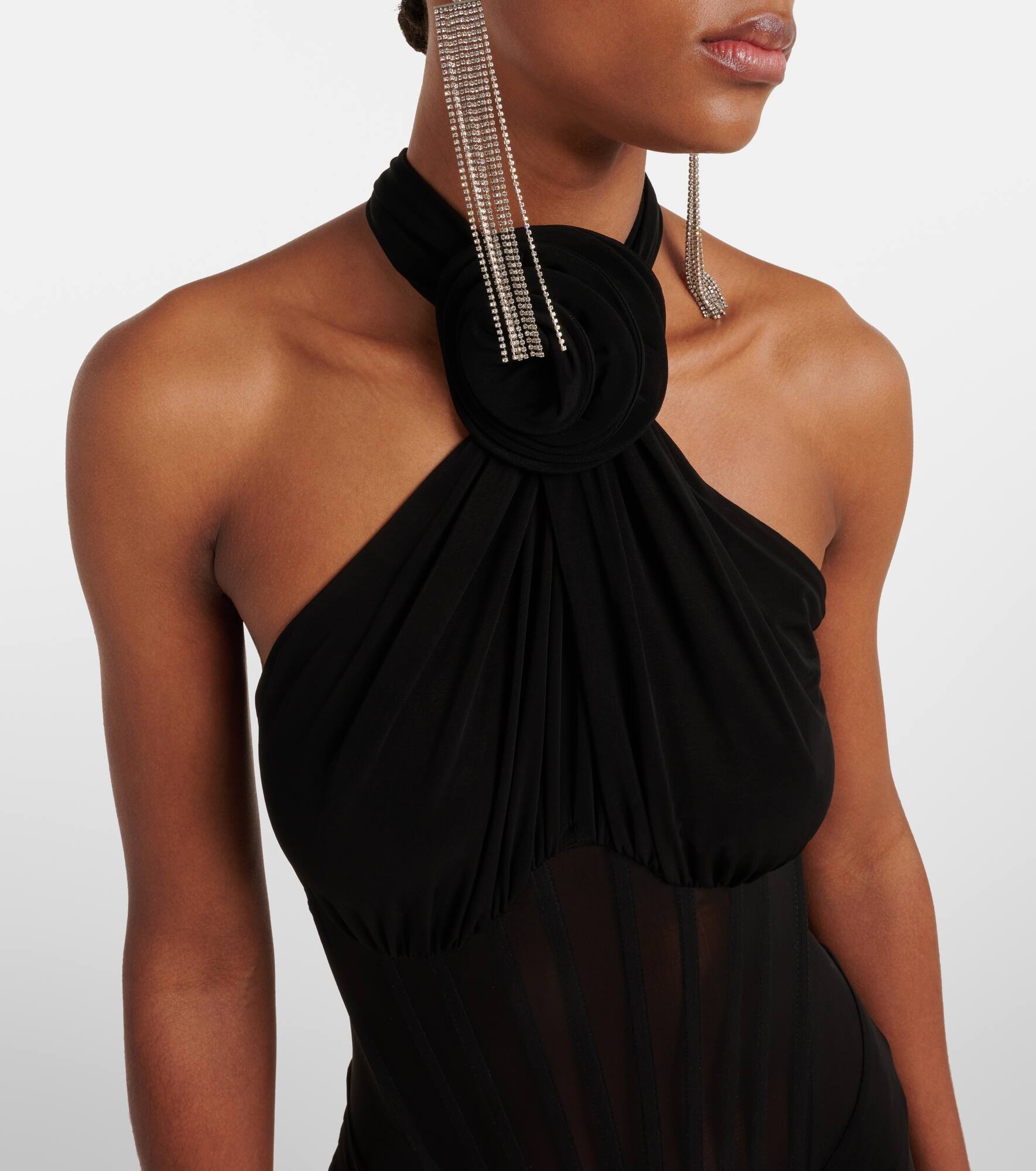 Floral-appliqué sheer cocktail dress - 4