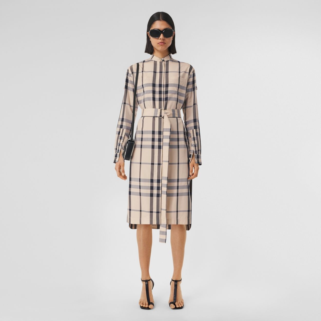 D-ring Detail Check Silk Viscose Shirt Dress - 2