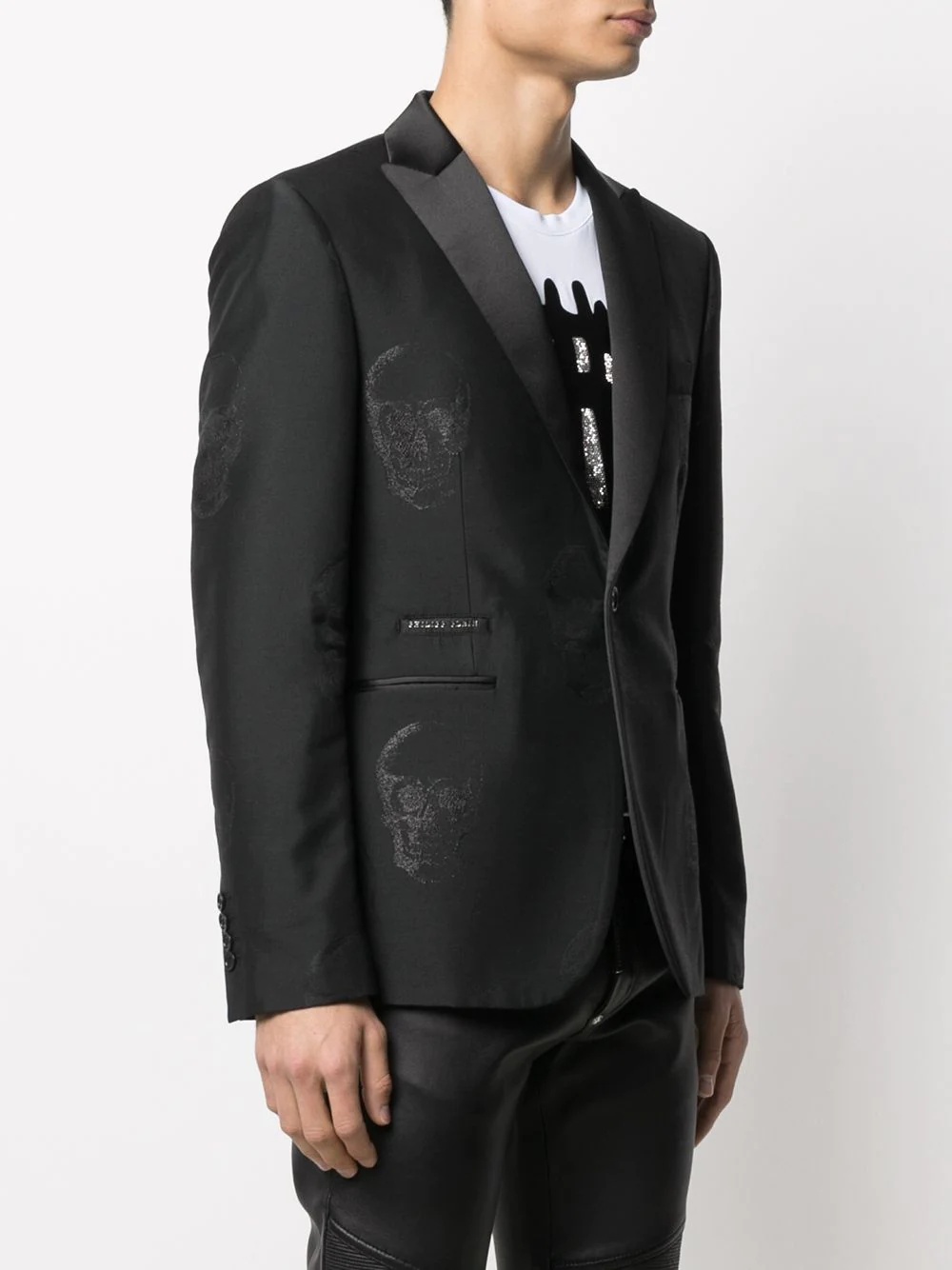 skull-embroidered blazer jacket - 3