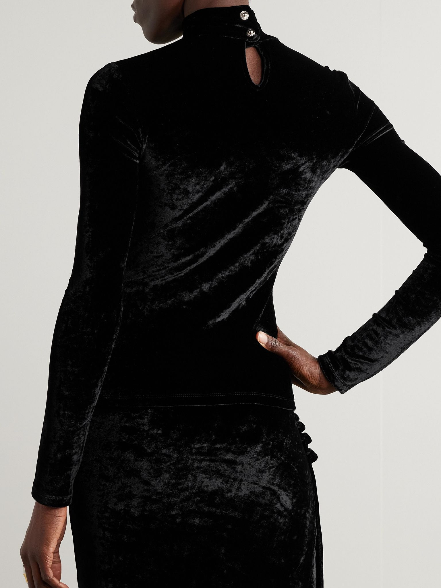 Embellished velvet turtleneck top Black - 4