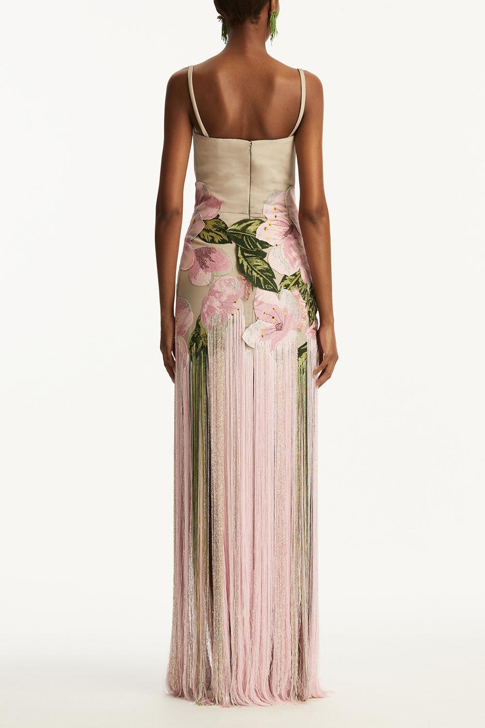 Sleeveless Embroidered Fringe Gown - 4