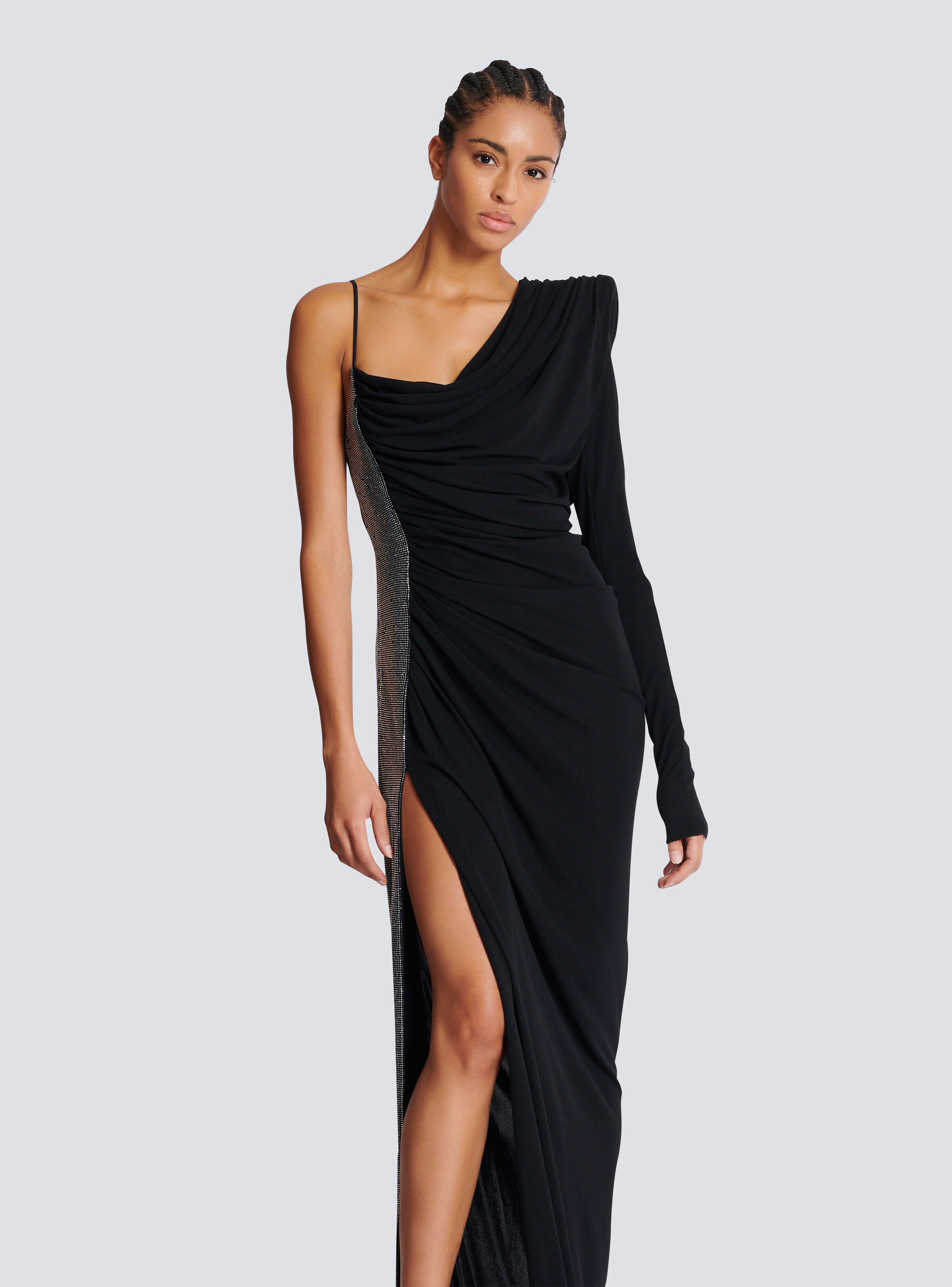 Draped asymmetrical two-material dress - 6