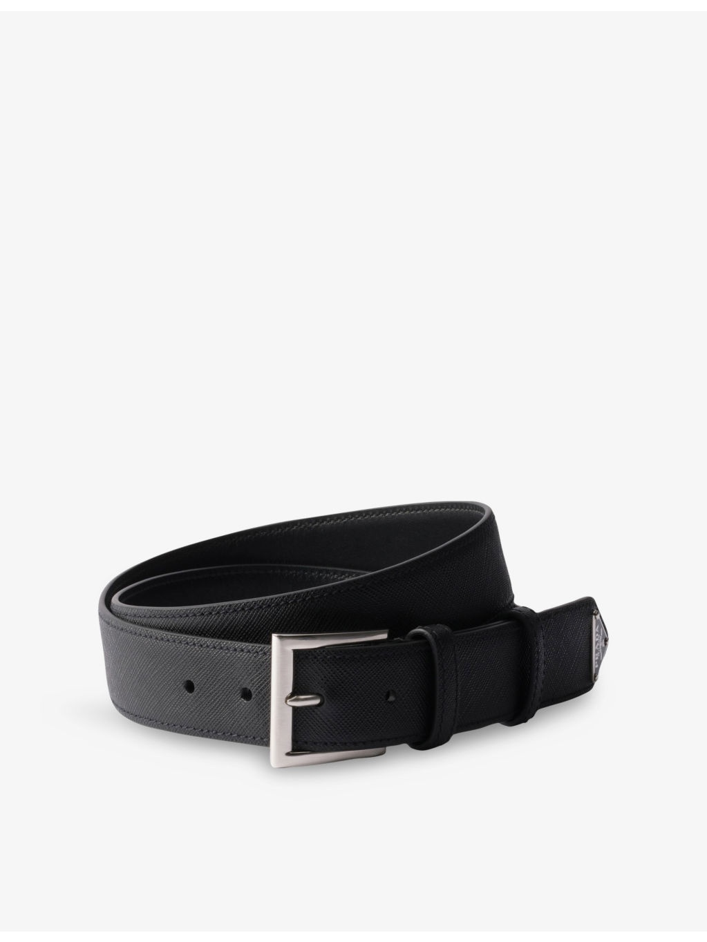 Triangle-Logo Saffiano Leather Belt - 1