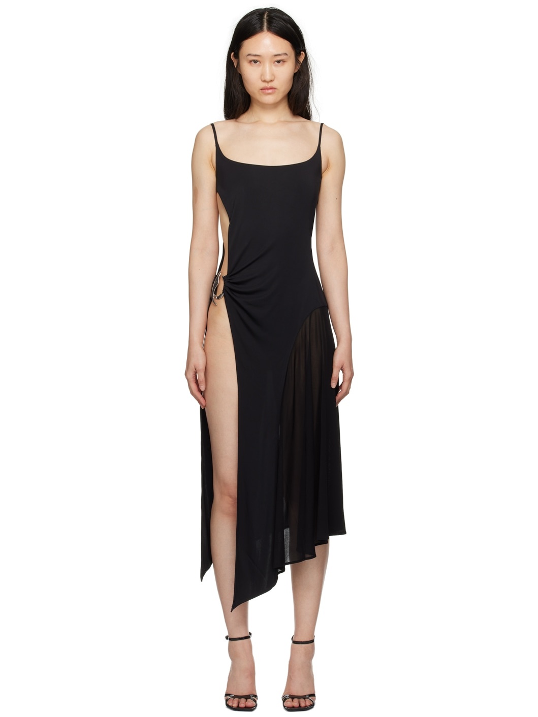 Black Asymmetric Midi Dress - 1