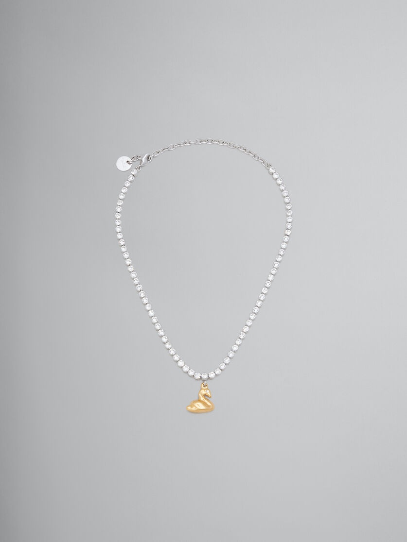 RHINESTONE CHAIN NECKLACE WITH SWAN CHARM - 1