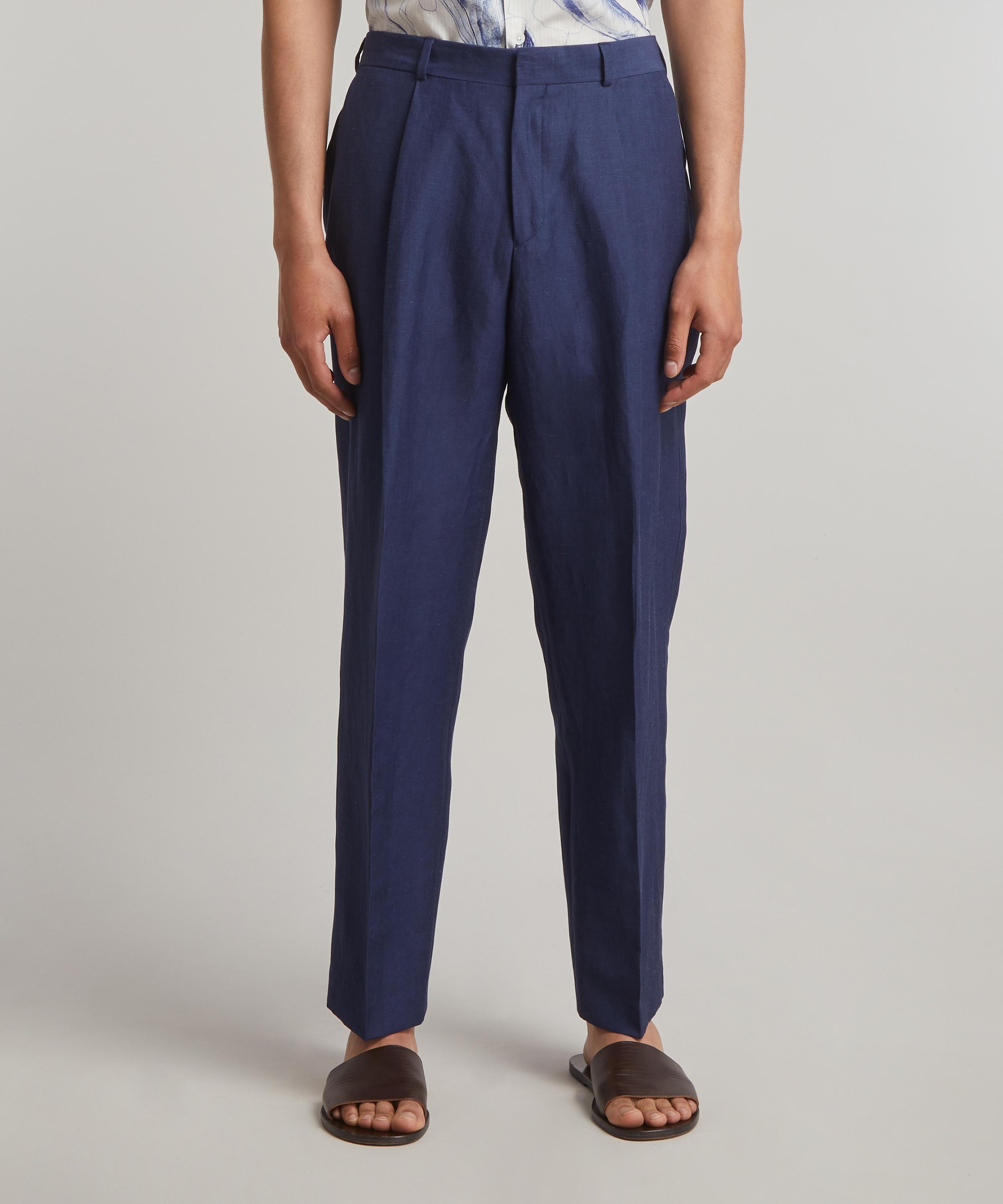 Navy Linen-Wool Chino Trousers - 3