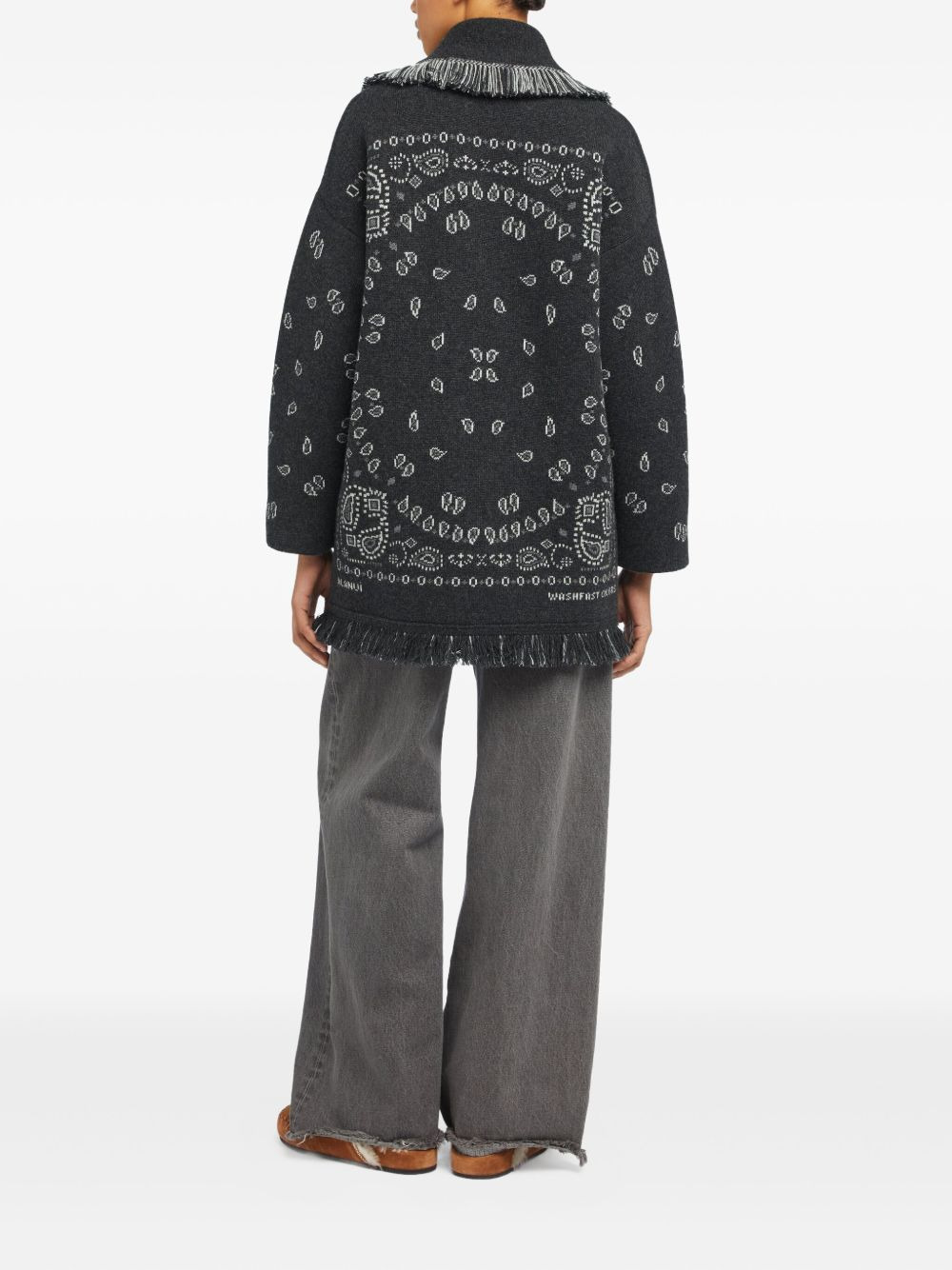 bandana-jacquard fringed cardigan - 4