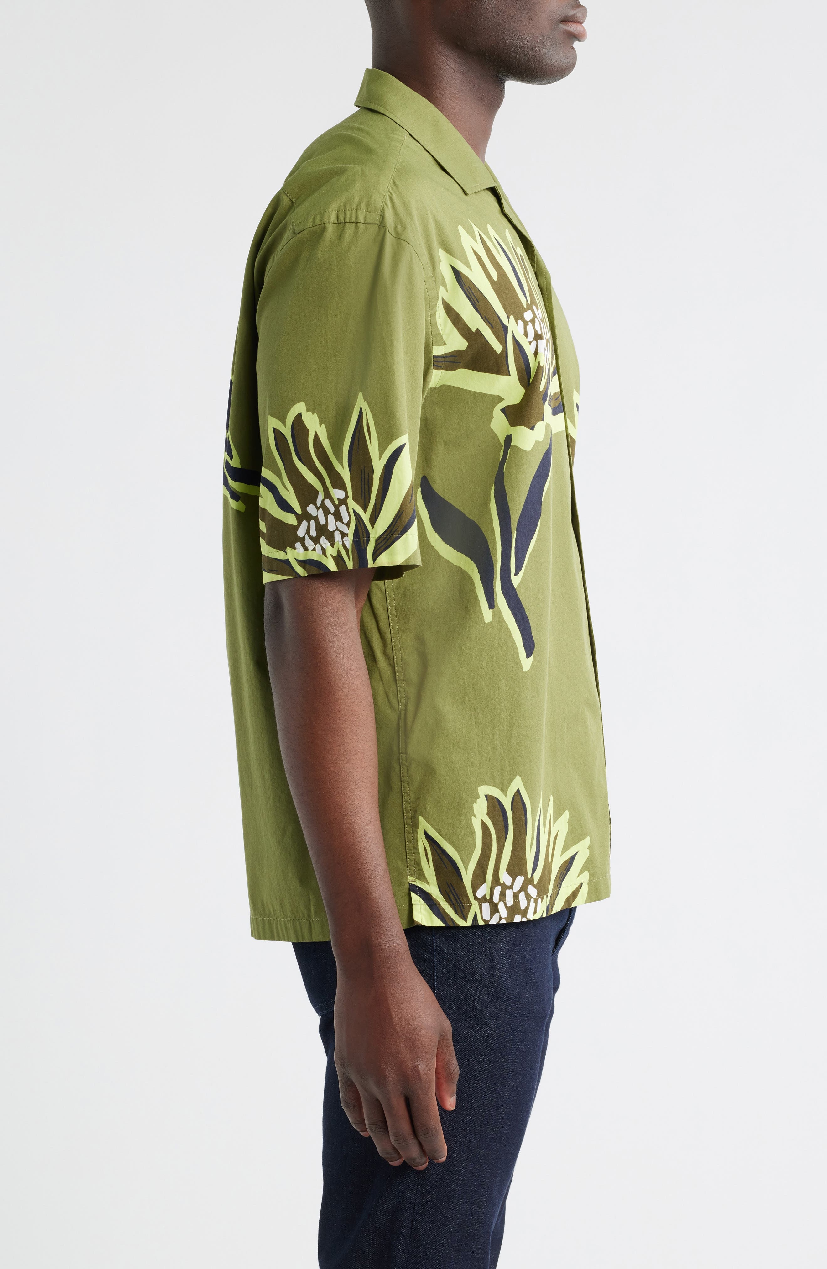 BOSS Lars Floral Camp Shirt in Medium Green at Nordstrom - 4