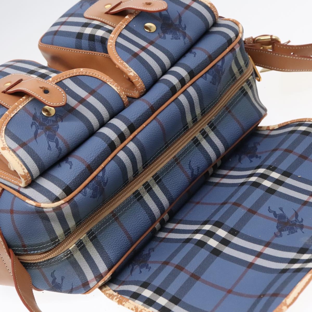 Burberry Nova Check Shoulder Bag Pvc Leather Blue Gold - 7