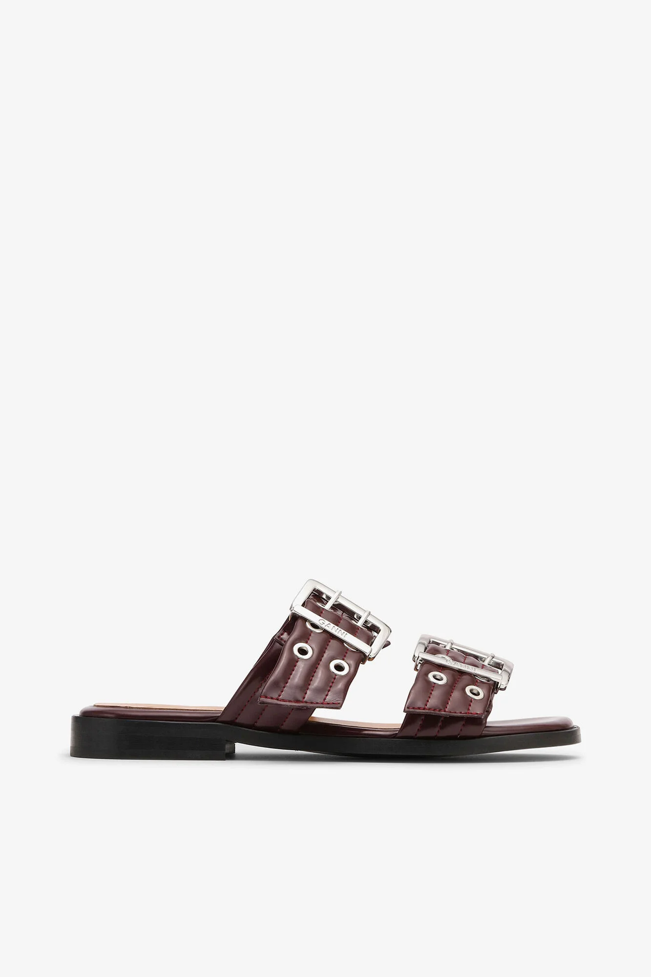 FEMININE BUCKLE TWO-STRAP SANDALS IN BURGUNDY - 1