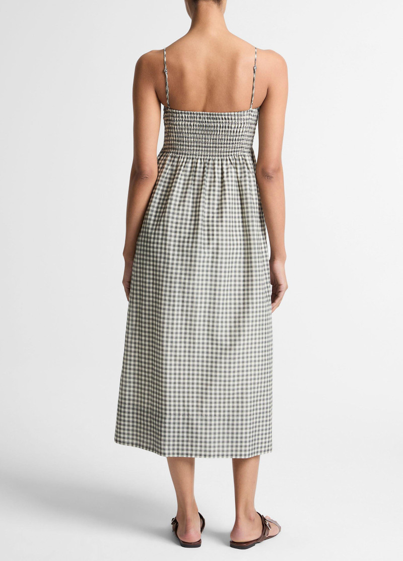 Vince Gingham Cotton-Silk Tie Smocked Dress outlook