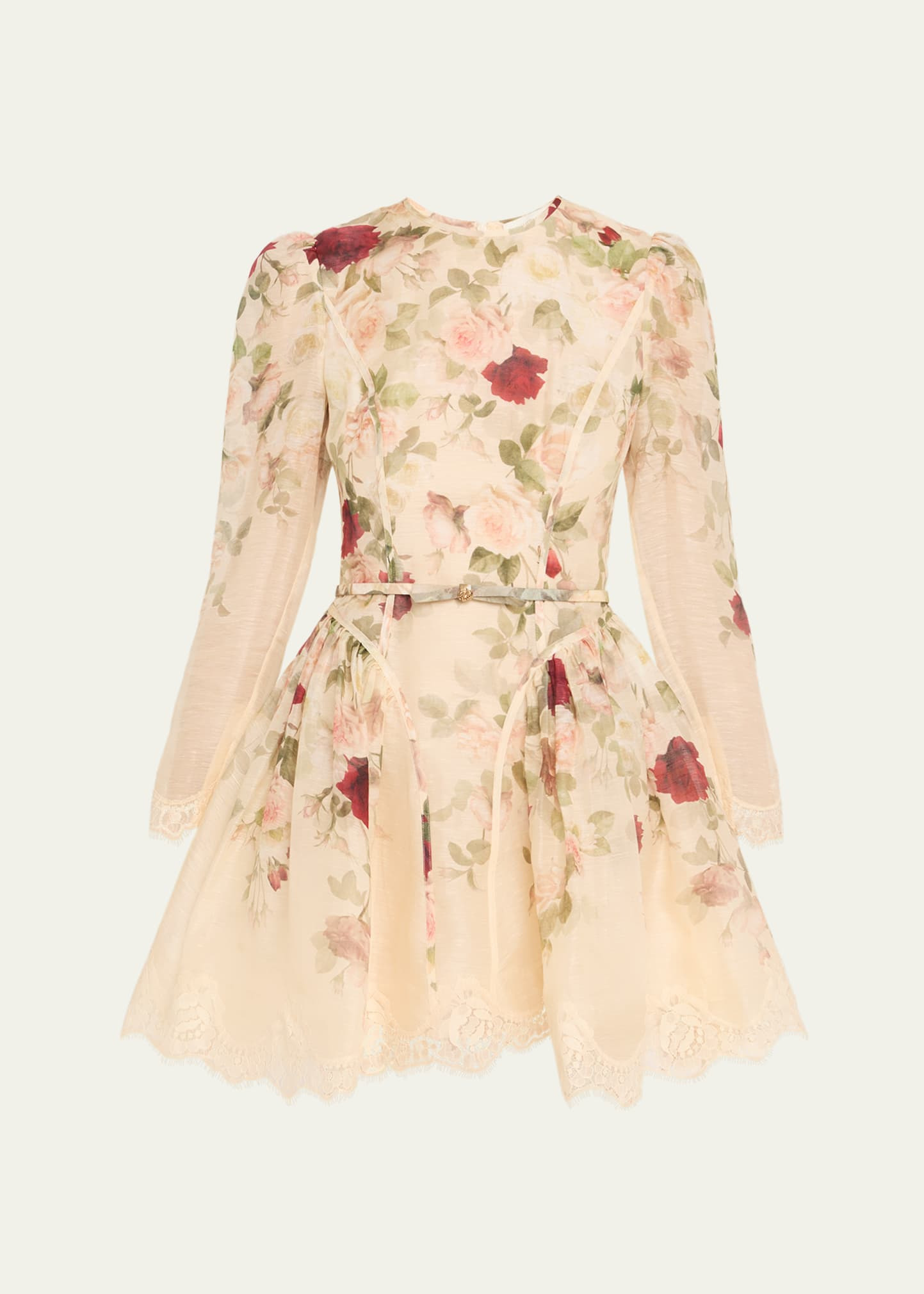 Floral Lace Paneled Mini Dress - 1